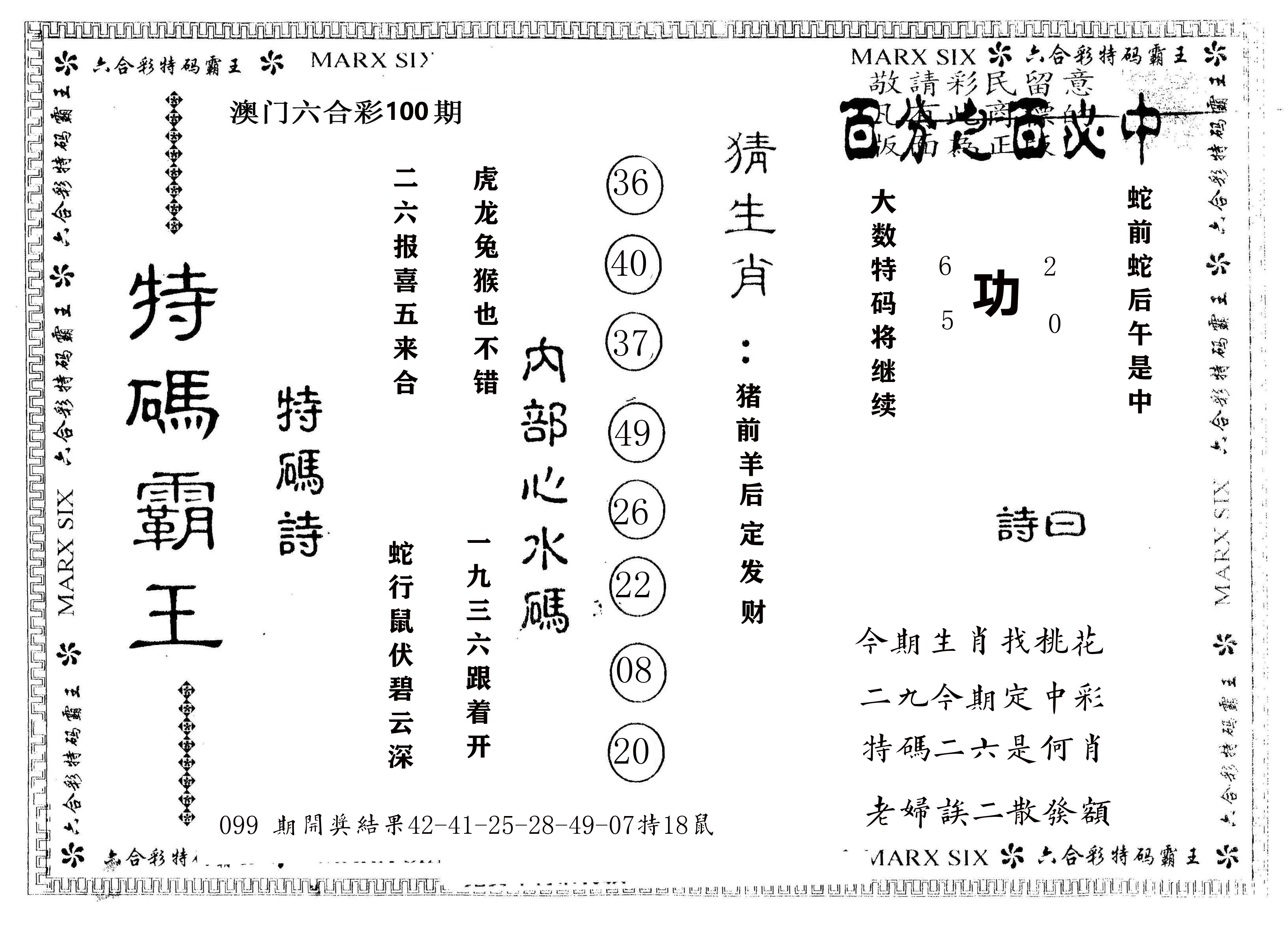 另版特码霸王 第100期