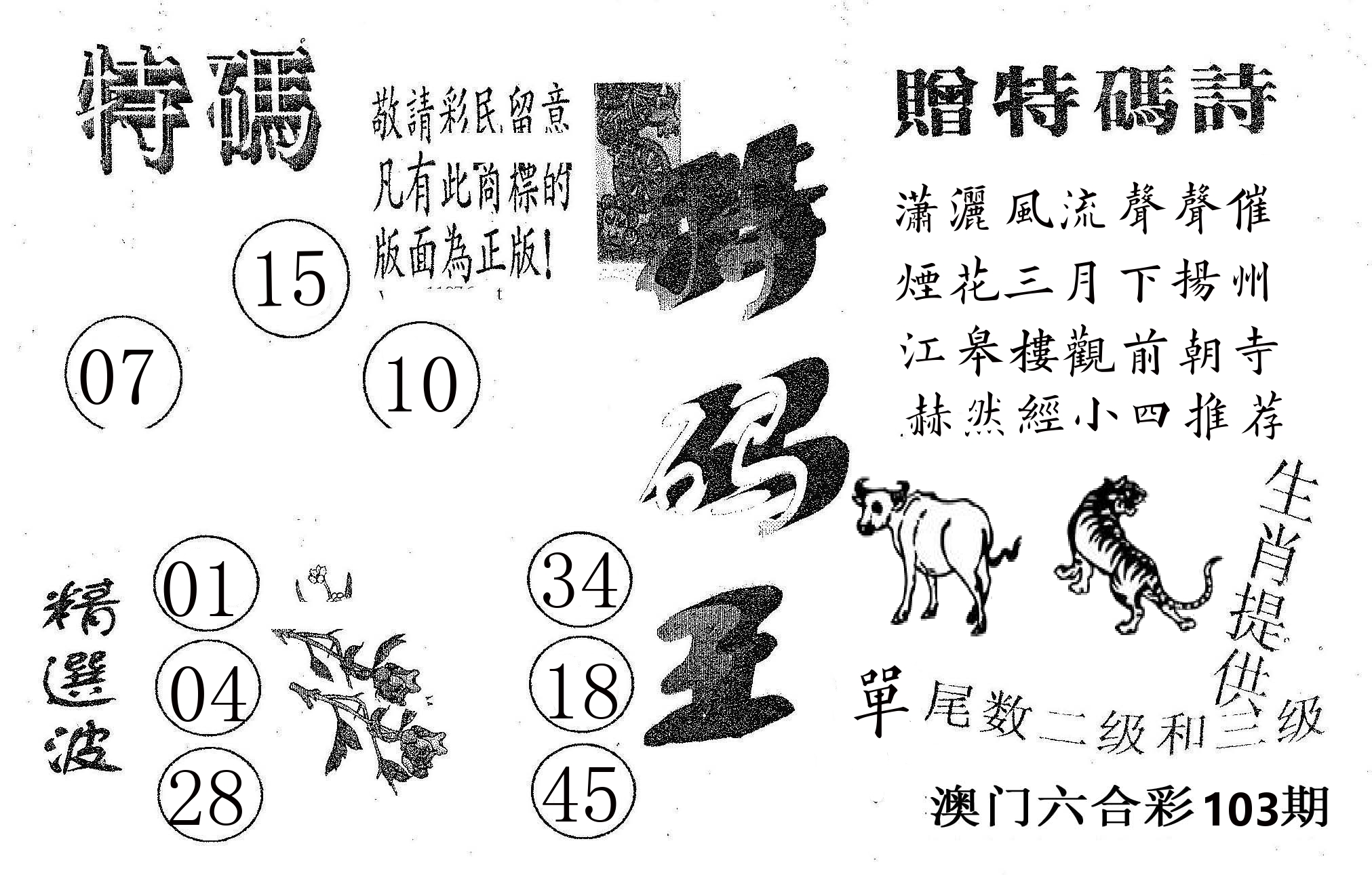特码王A 第103期