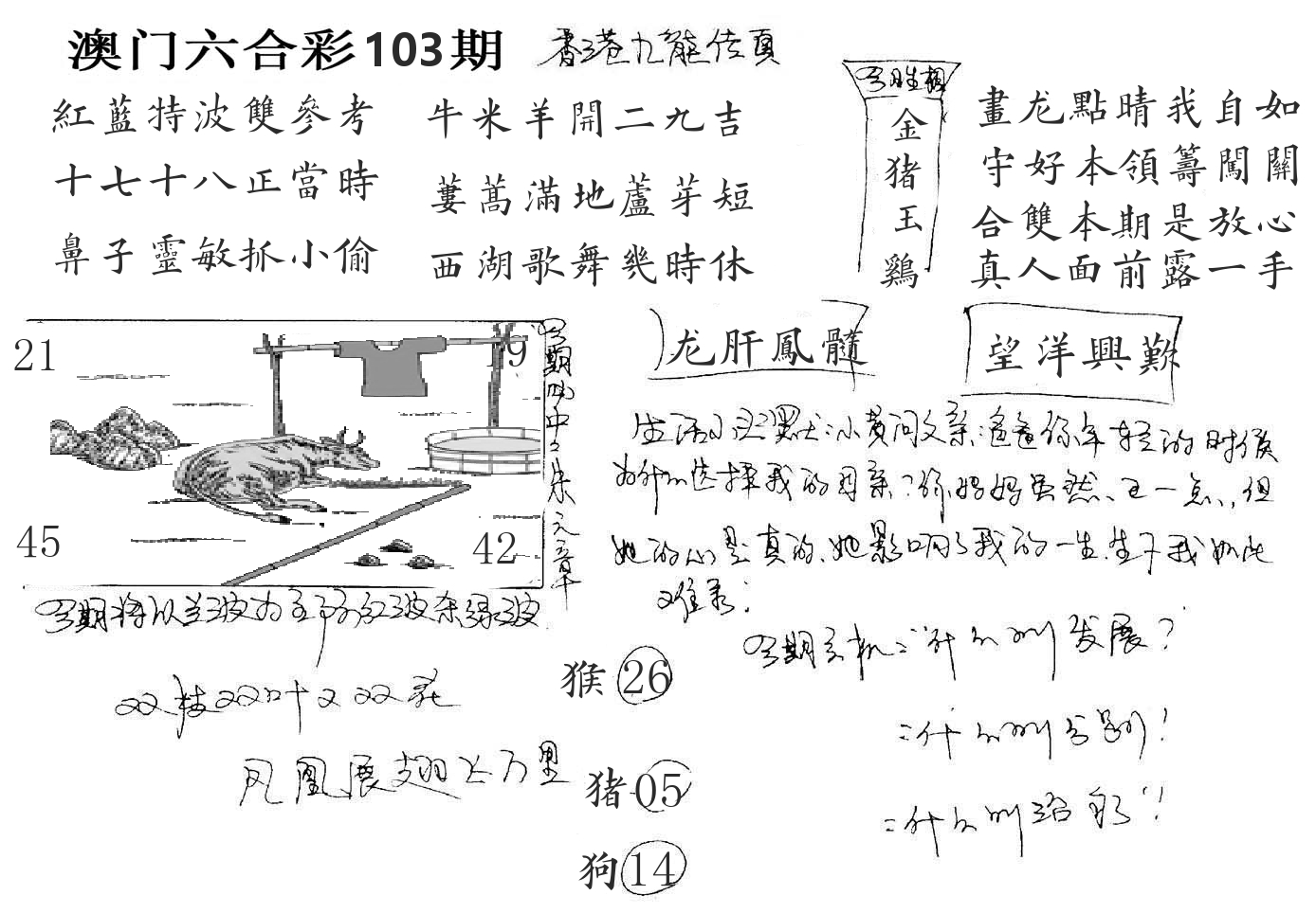 澳门手写九龙 第103期