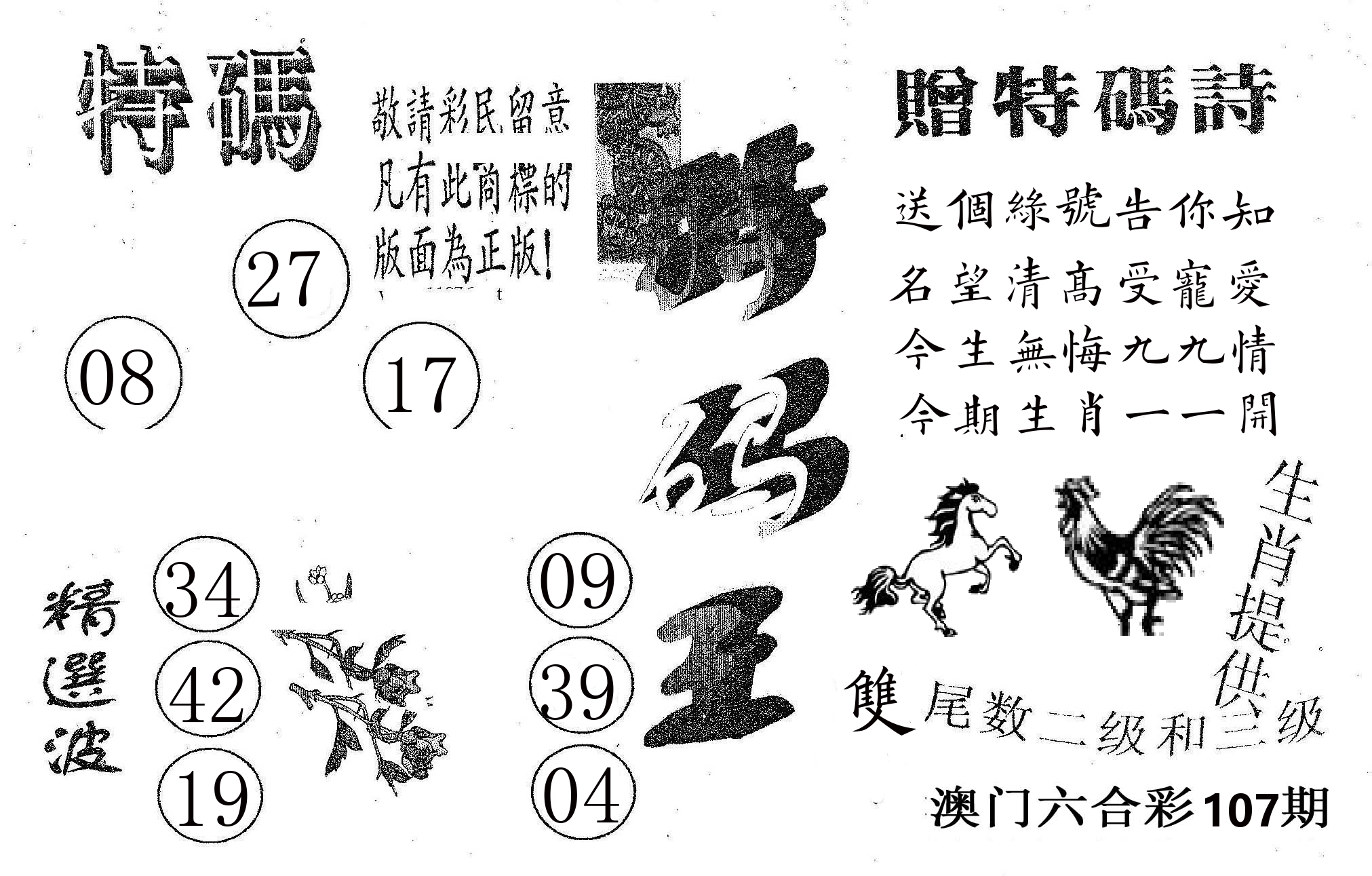 特码王A 第107期