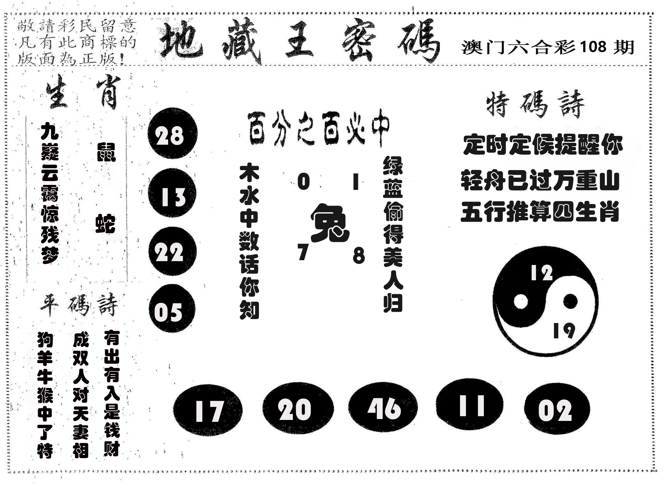 地藏王密码 第108期