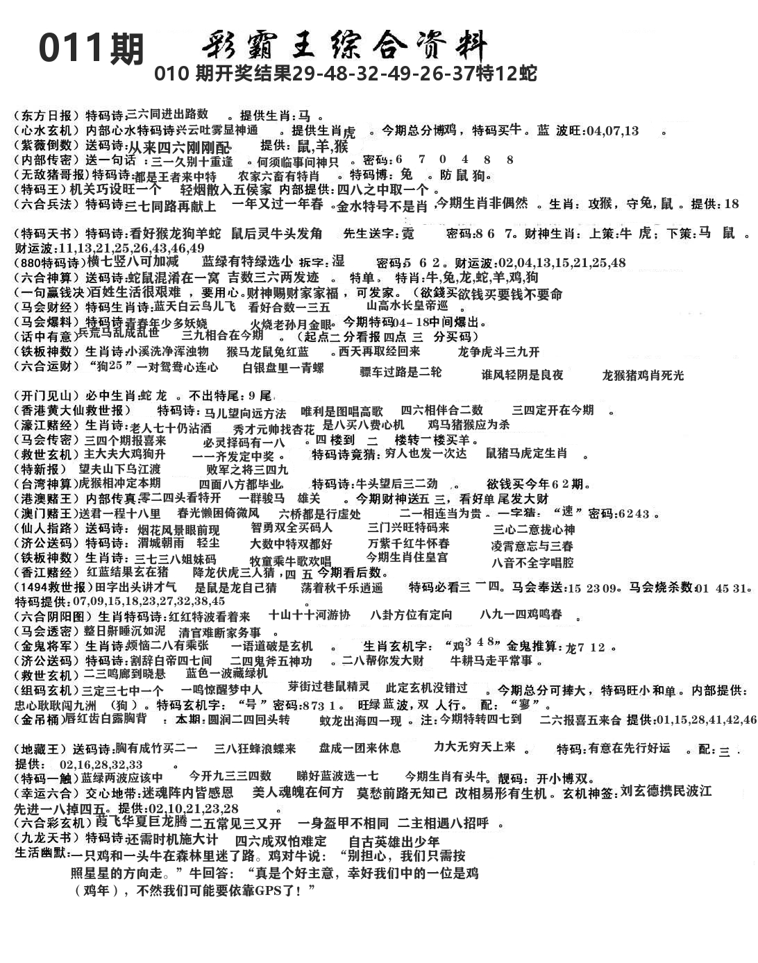 澳门综合资料 第11期