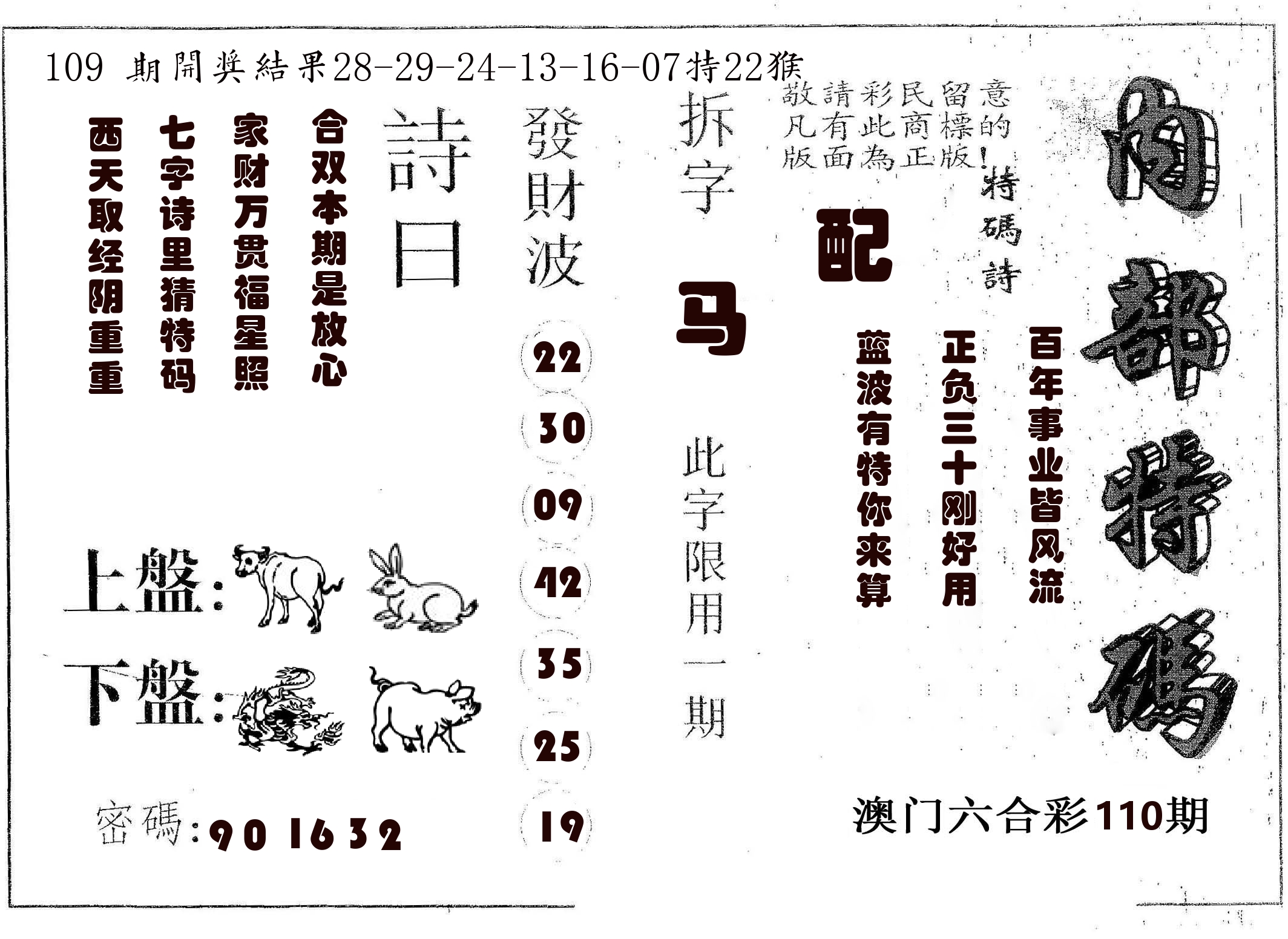 内部特码 第110期