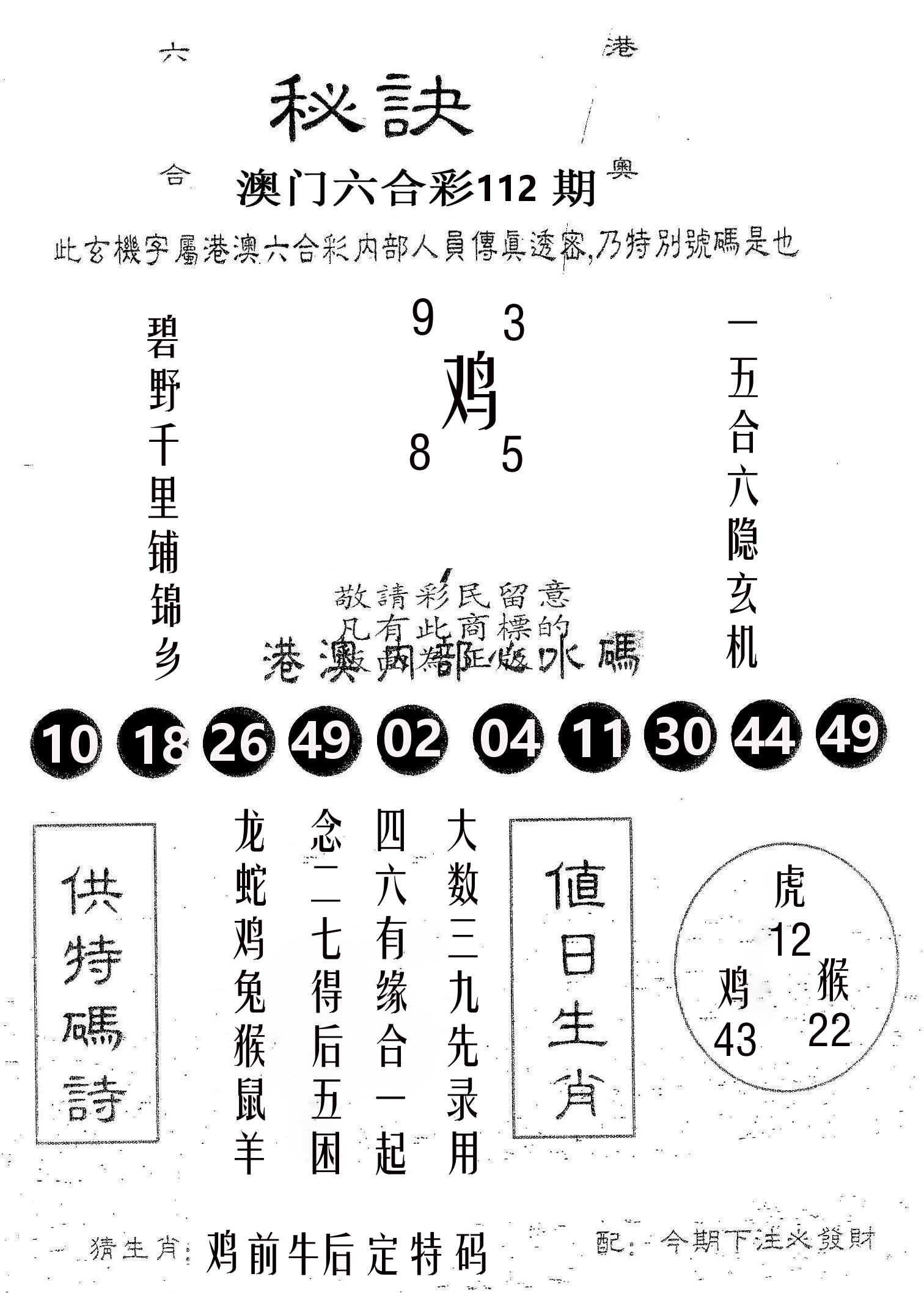 秘决 第112期