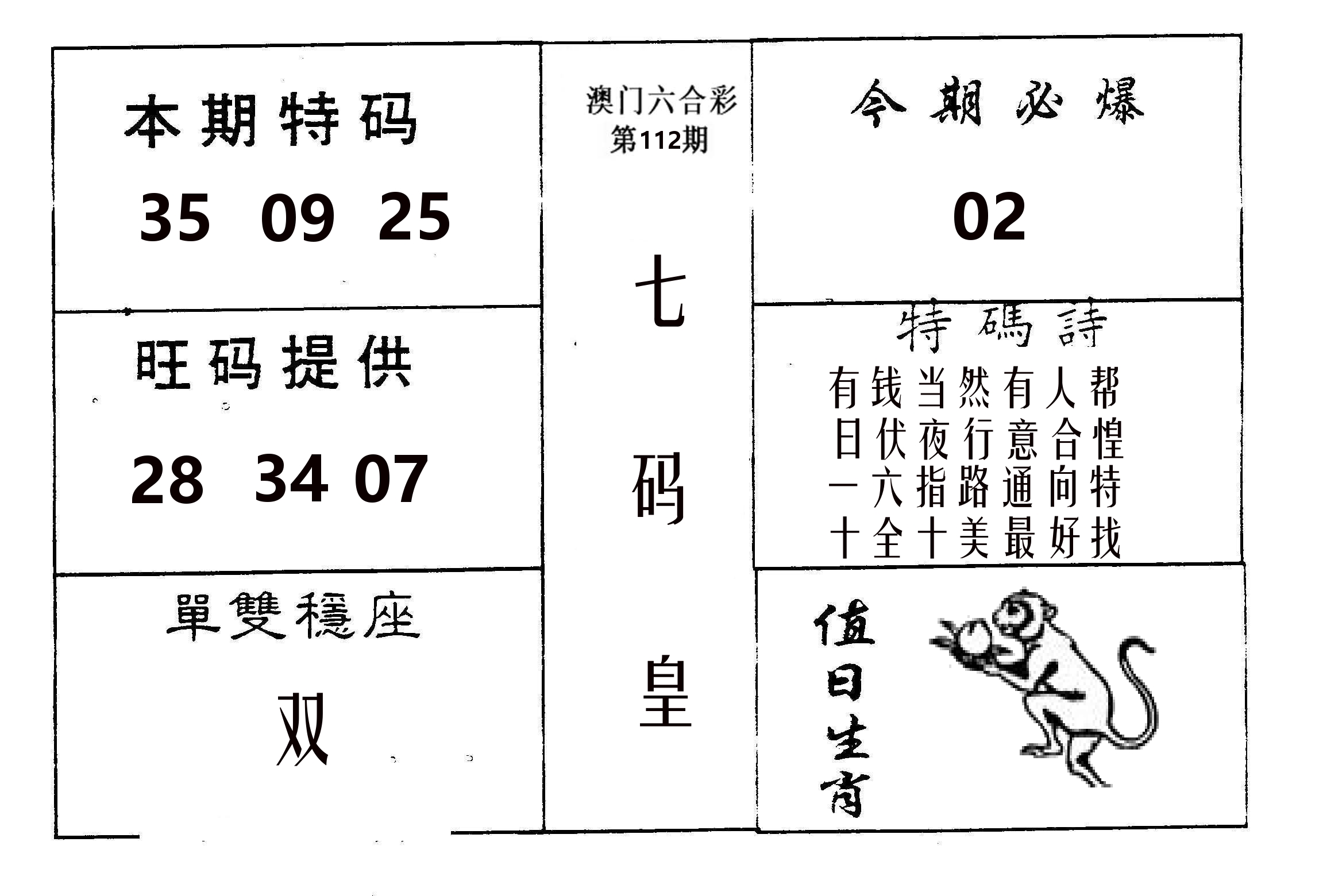 七码皇 第112期