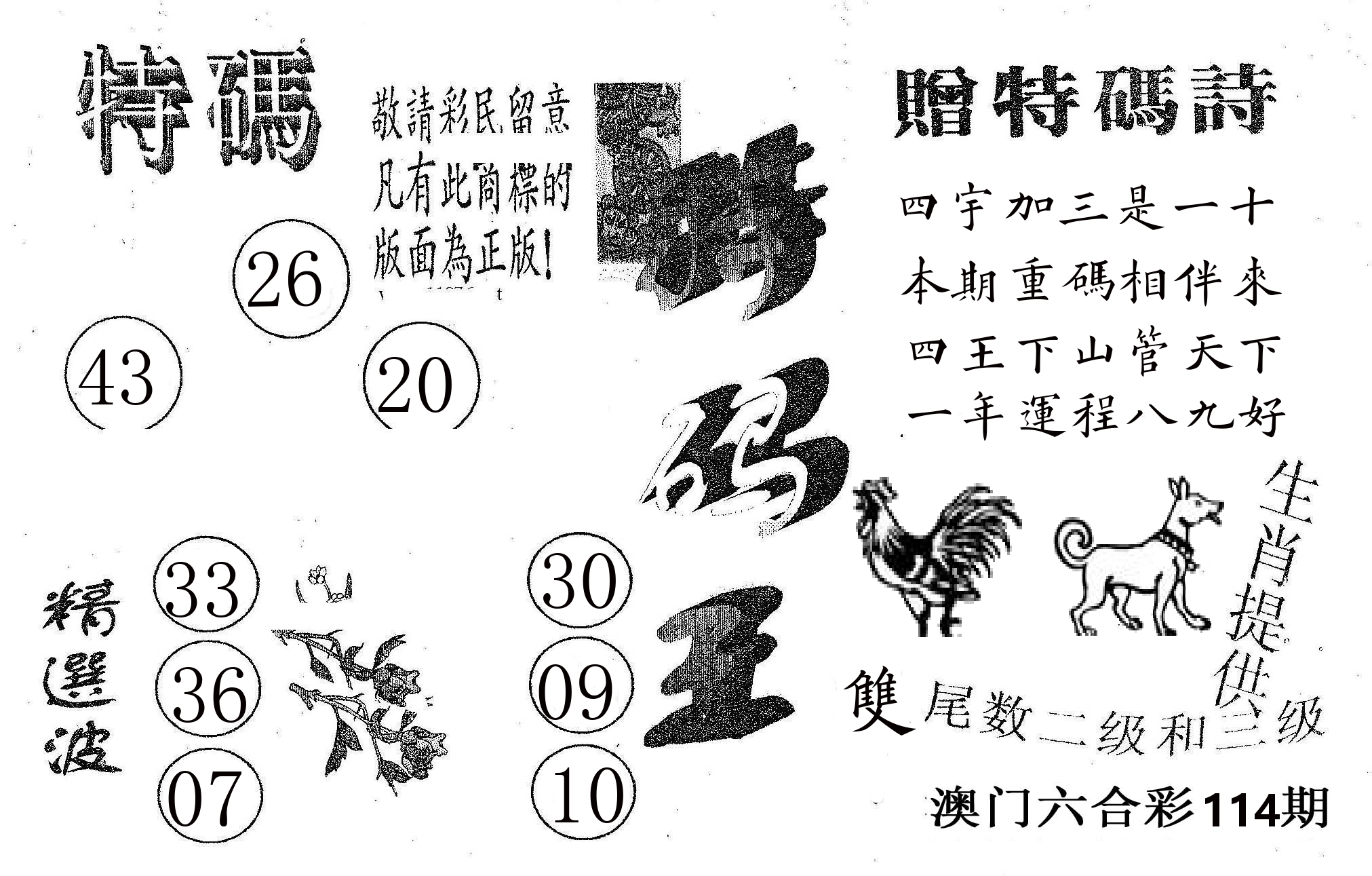 特码王A 第114期