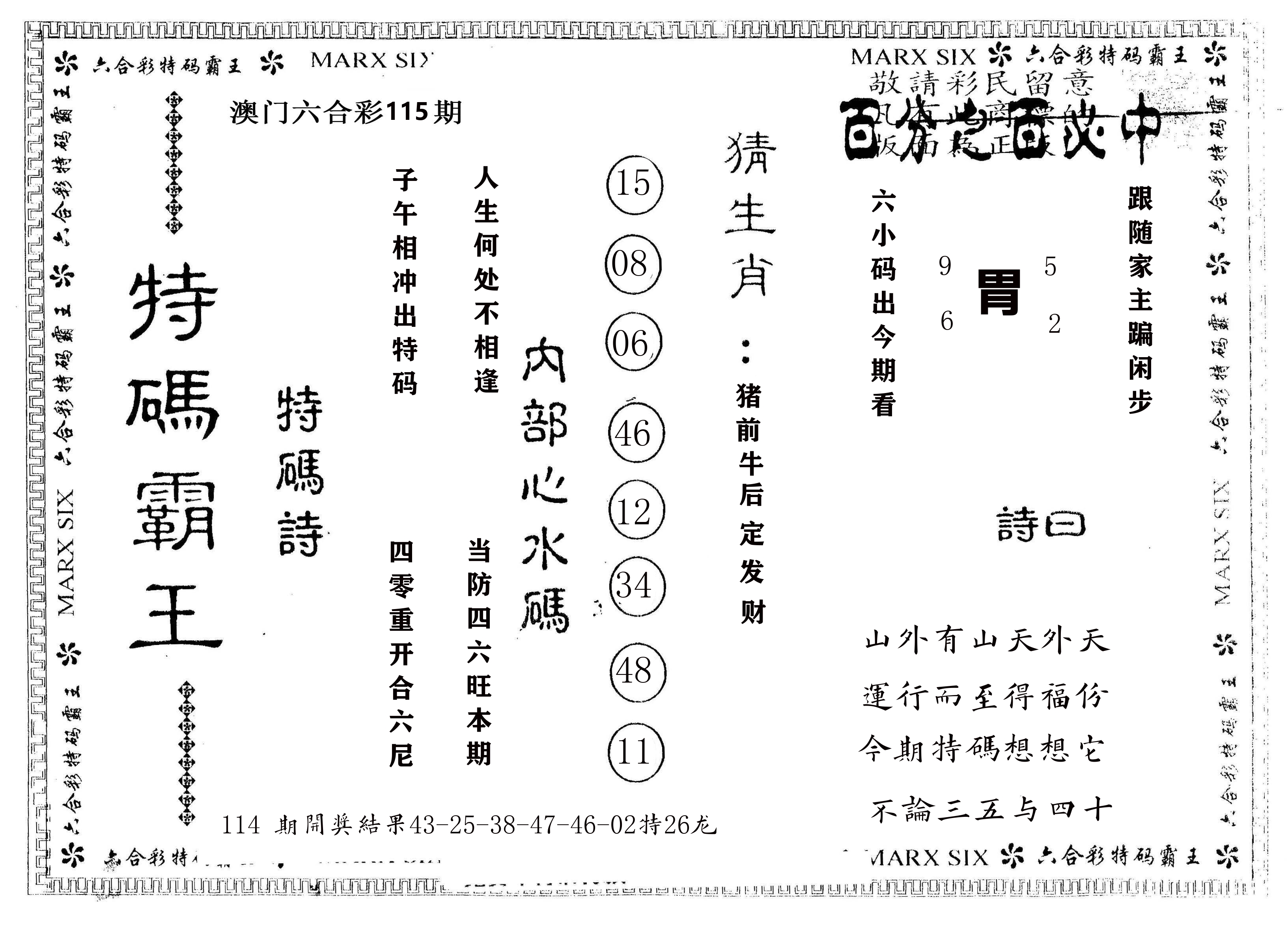另版特码霸王 第115期