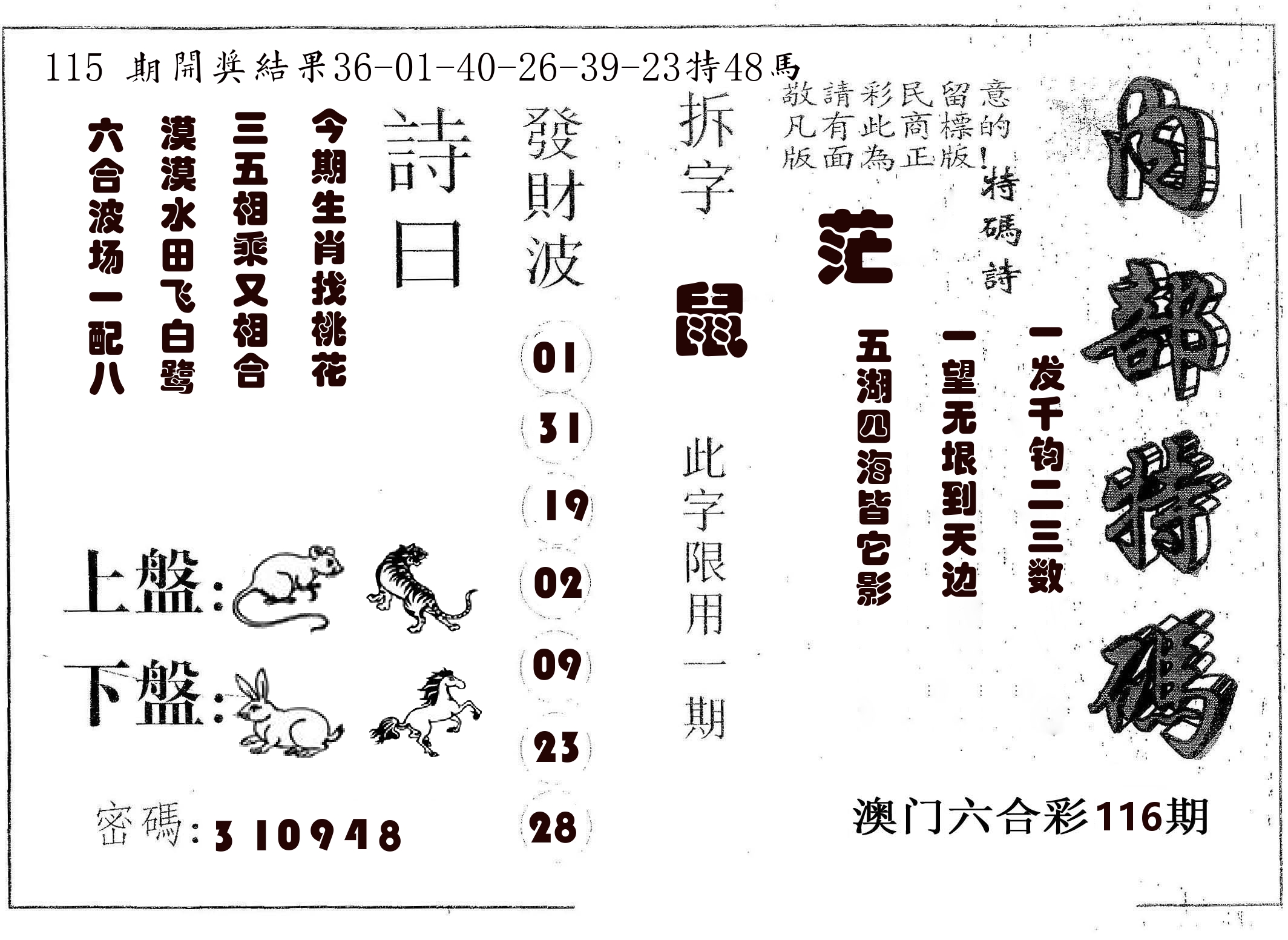 内部特码 第116期