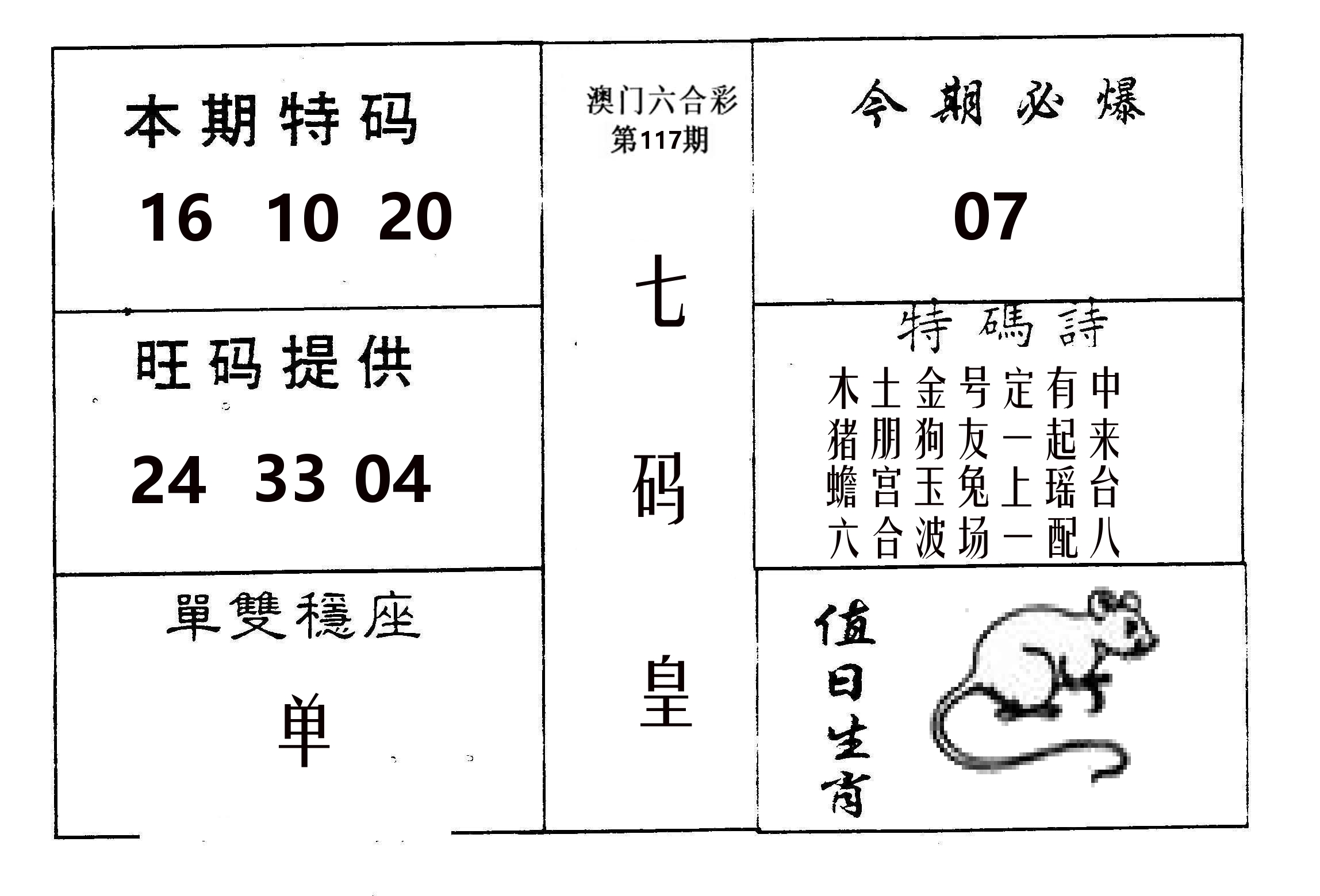 七码皇 第117期