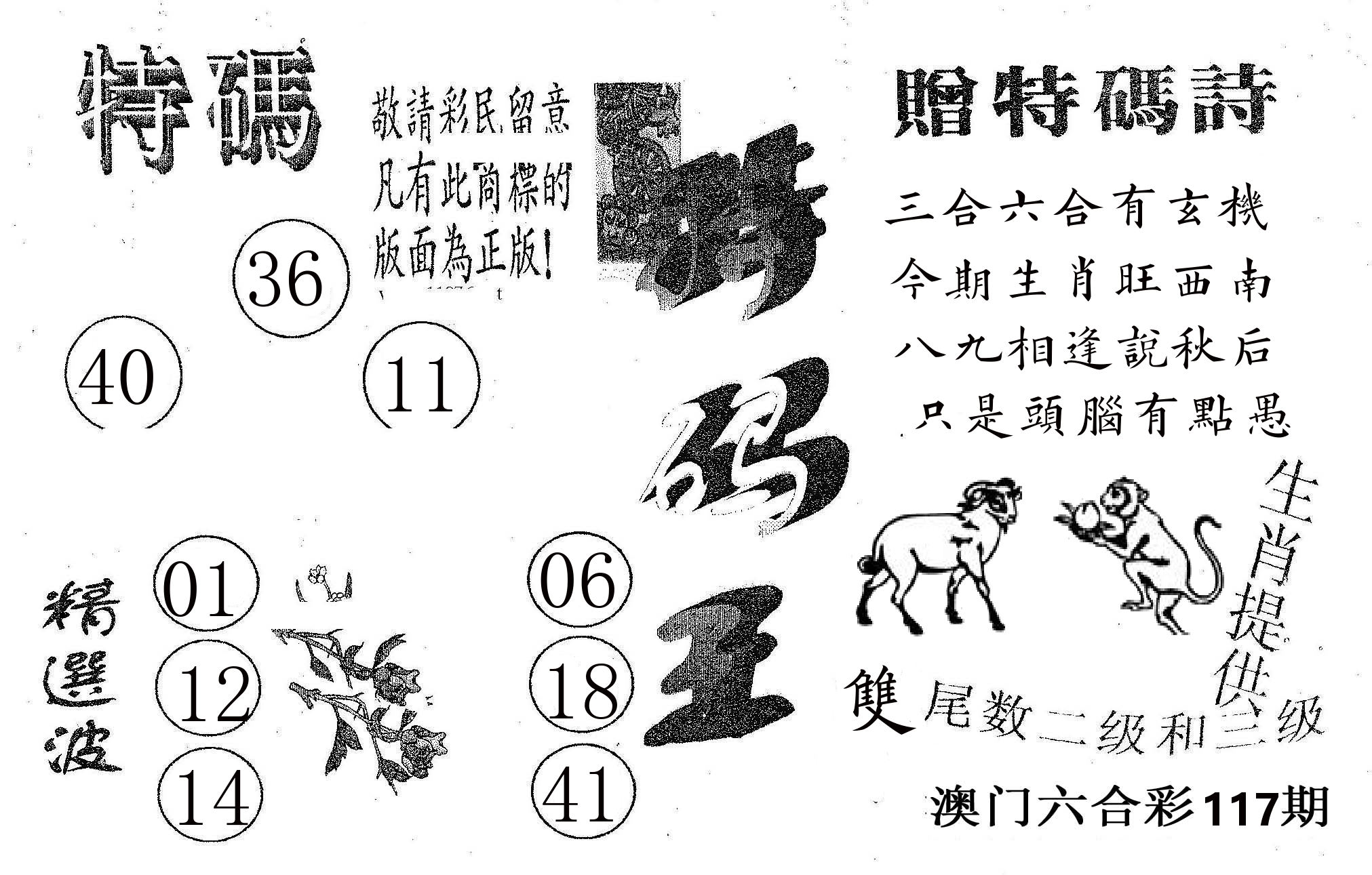 特码王A 第117期