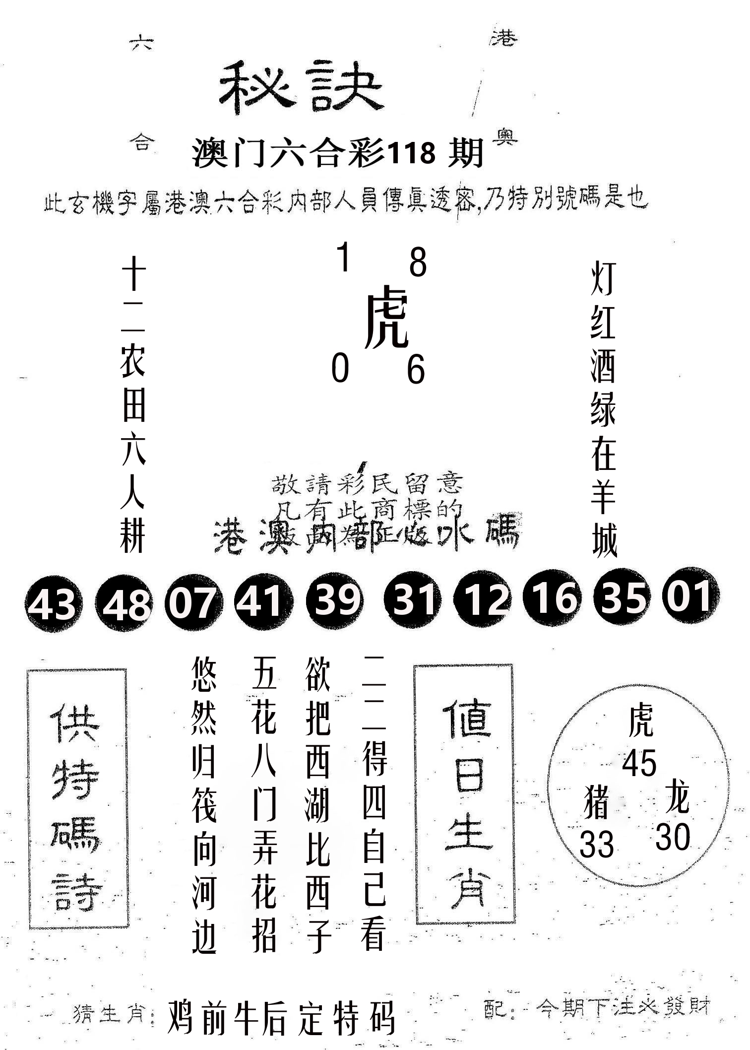 秘决 第118期