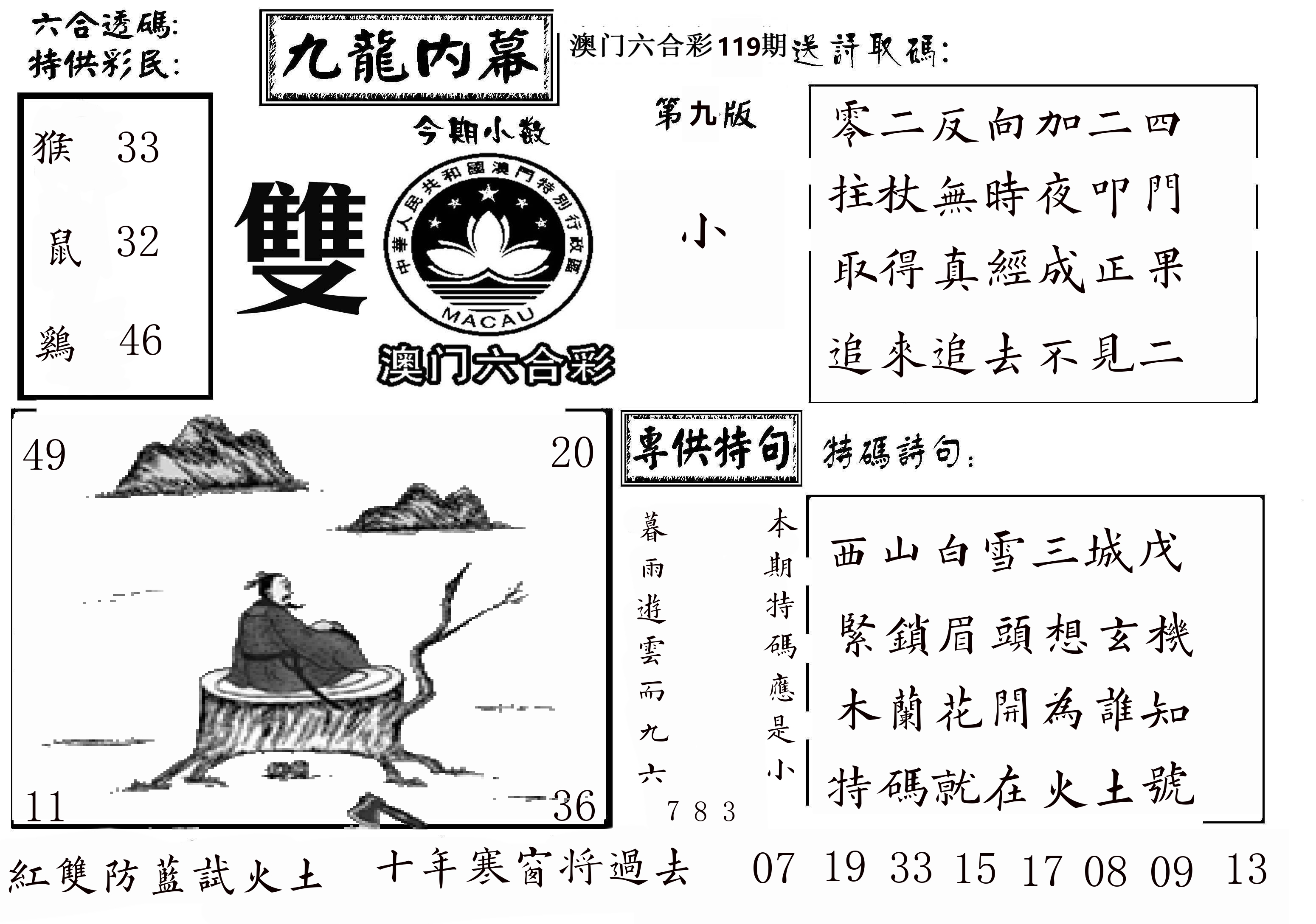 澳门传真3 第119期