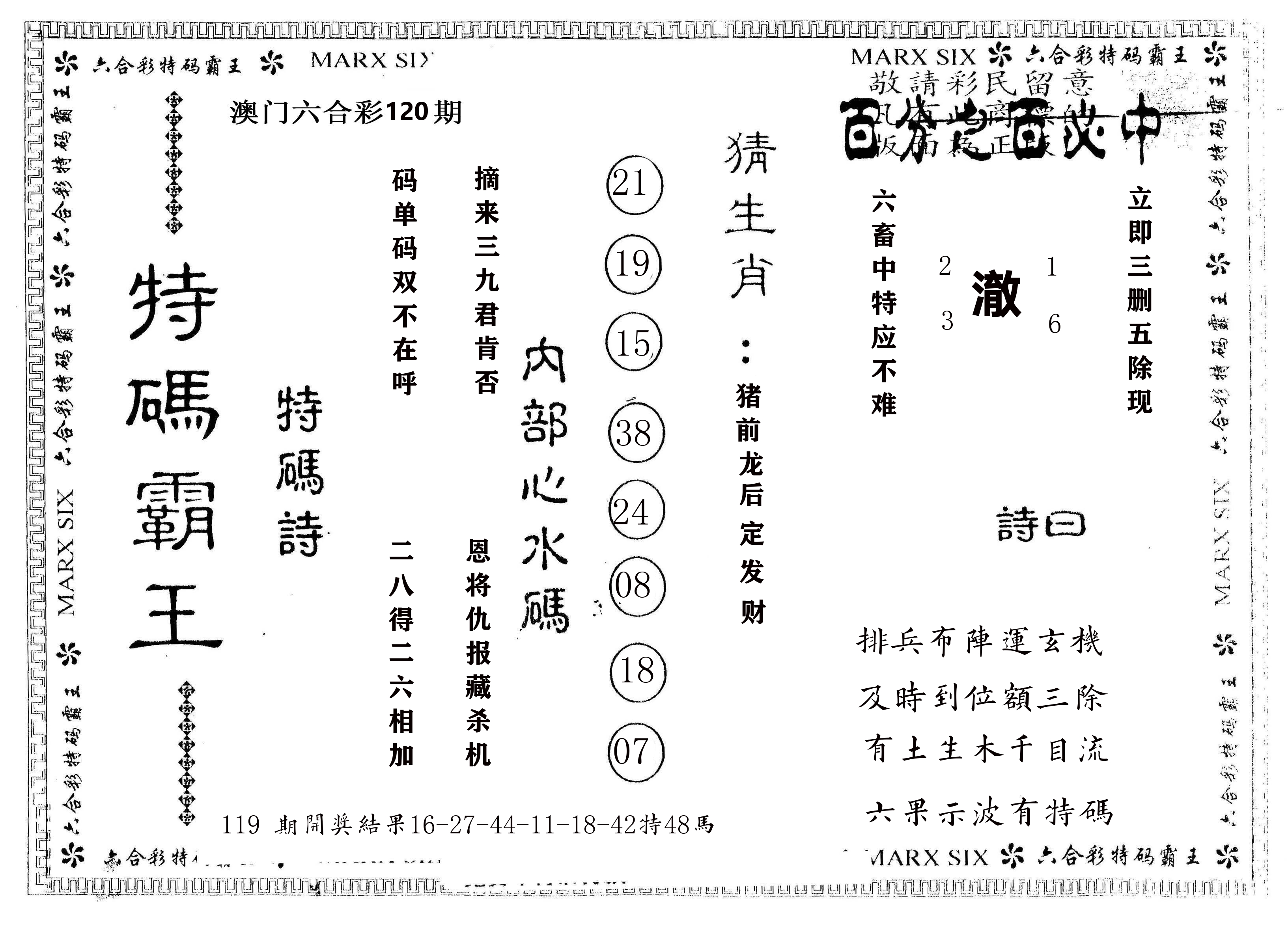 另版特码霸王 第120期