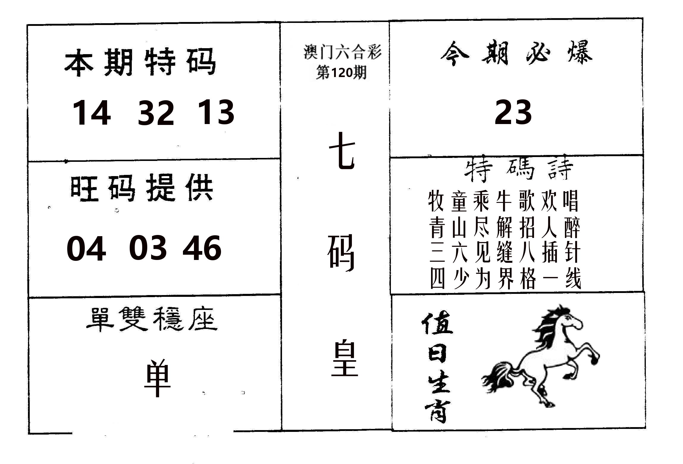 七码皇 第120期