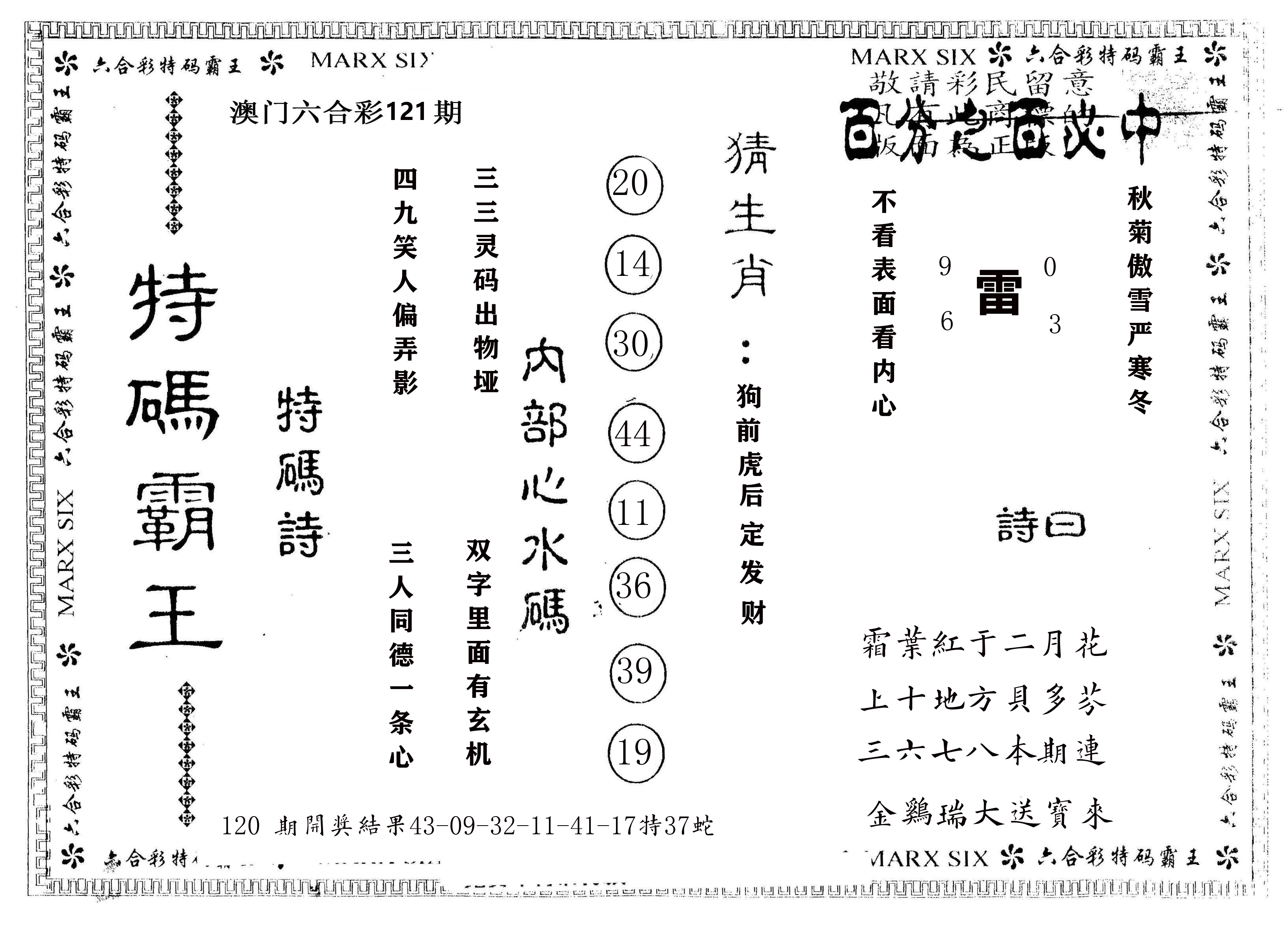 另版特码霸王 第121期