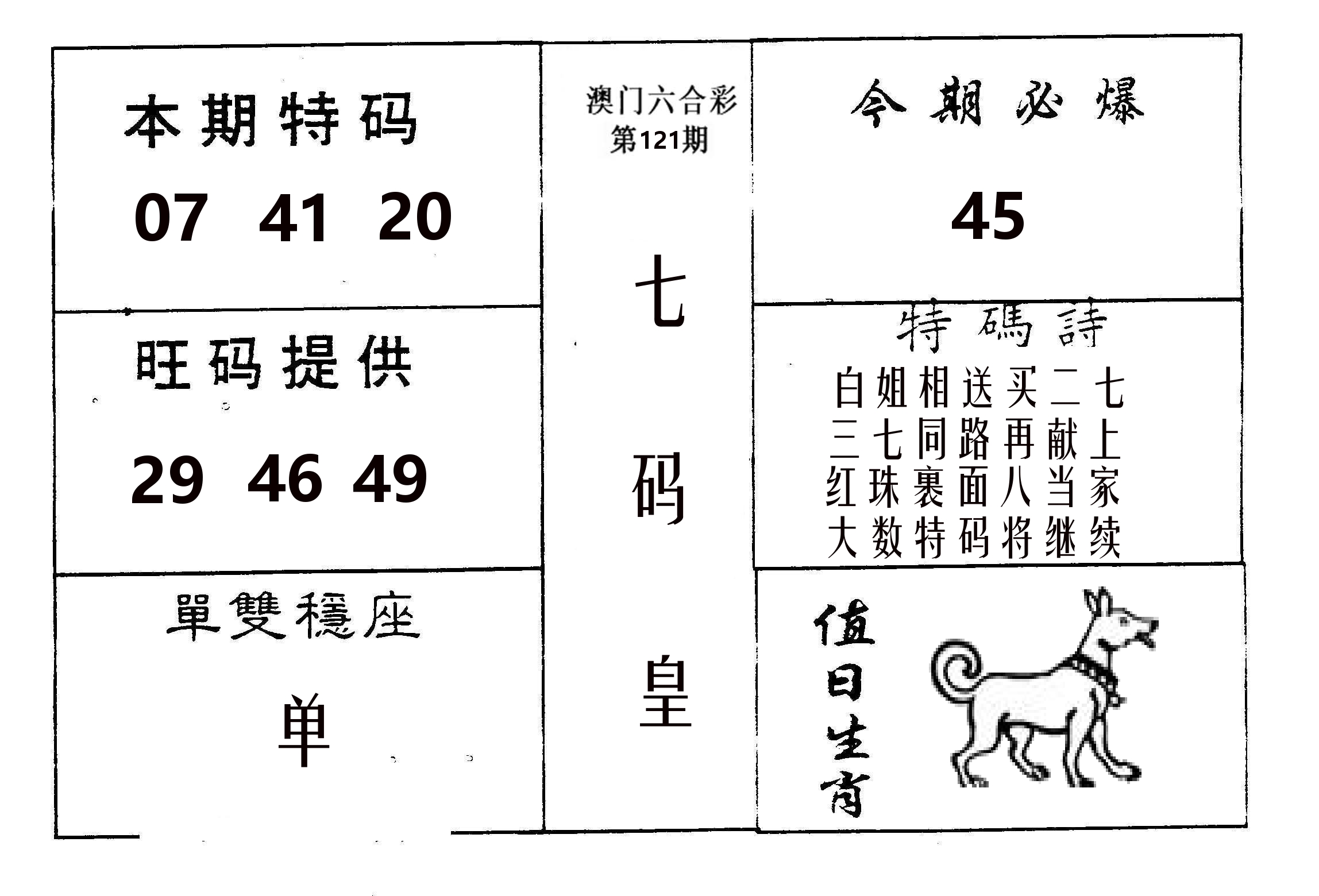 七码皇 第121期