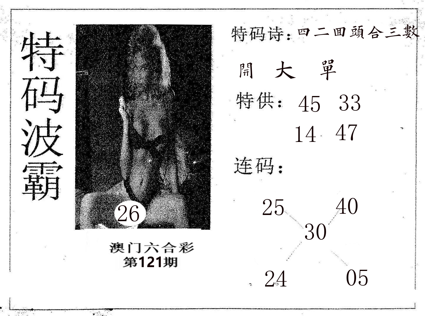 特码波霸 第121期