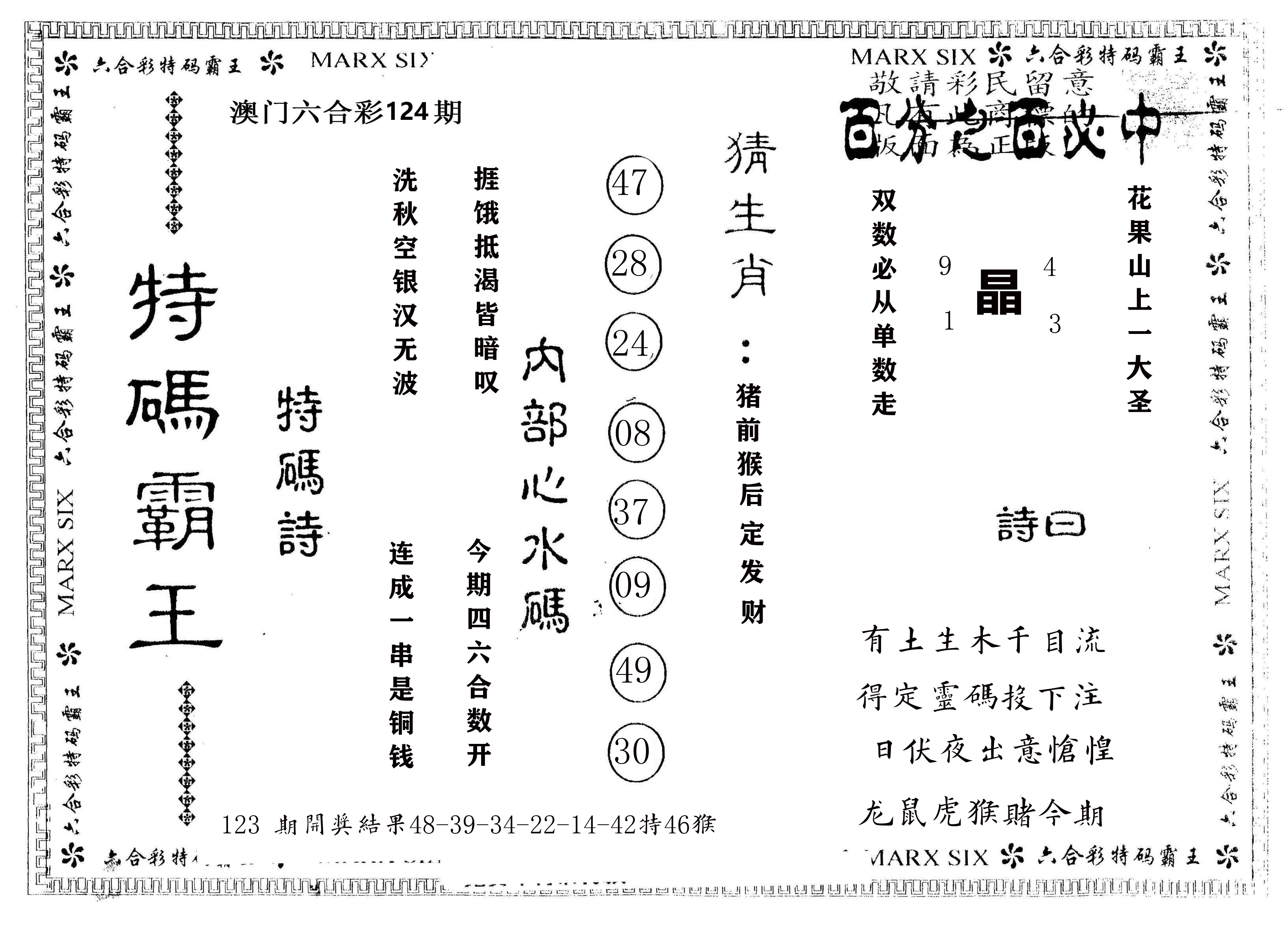 另版特码霸王 第124期