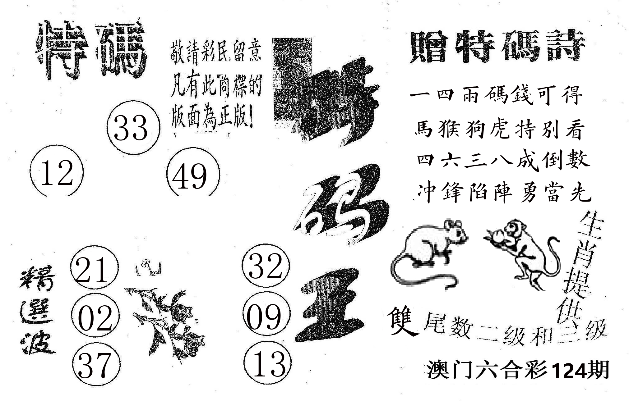 特码王A 第124期