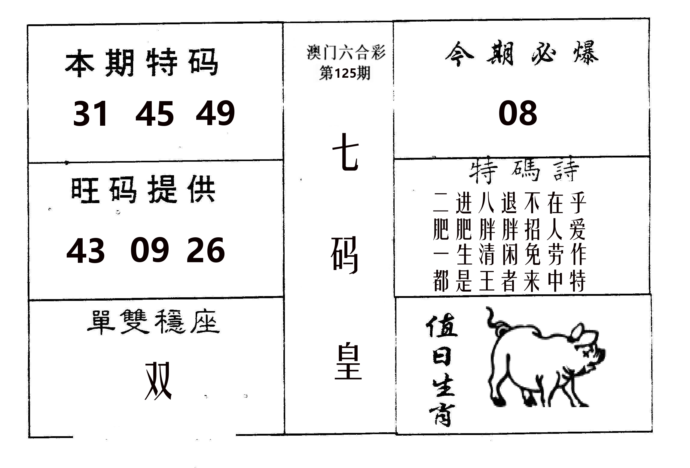 七码皇 第125期