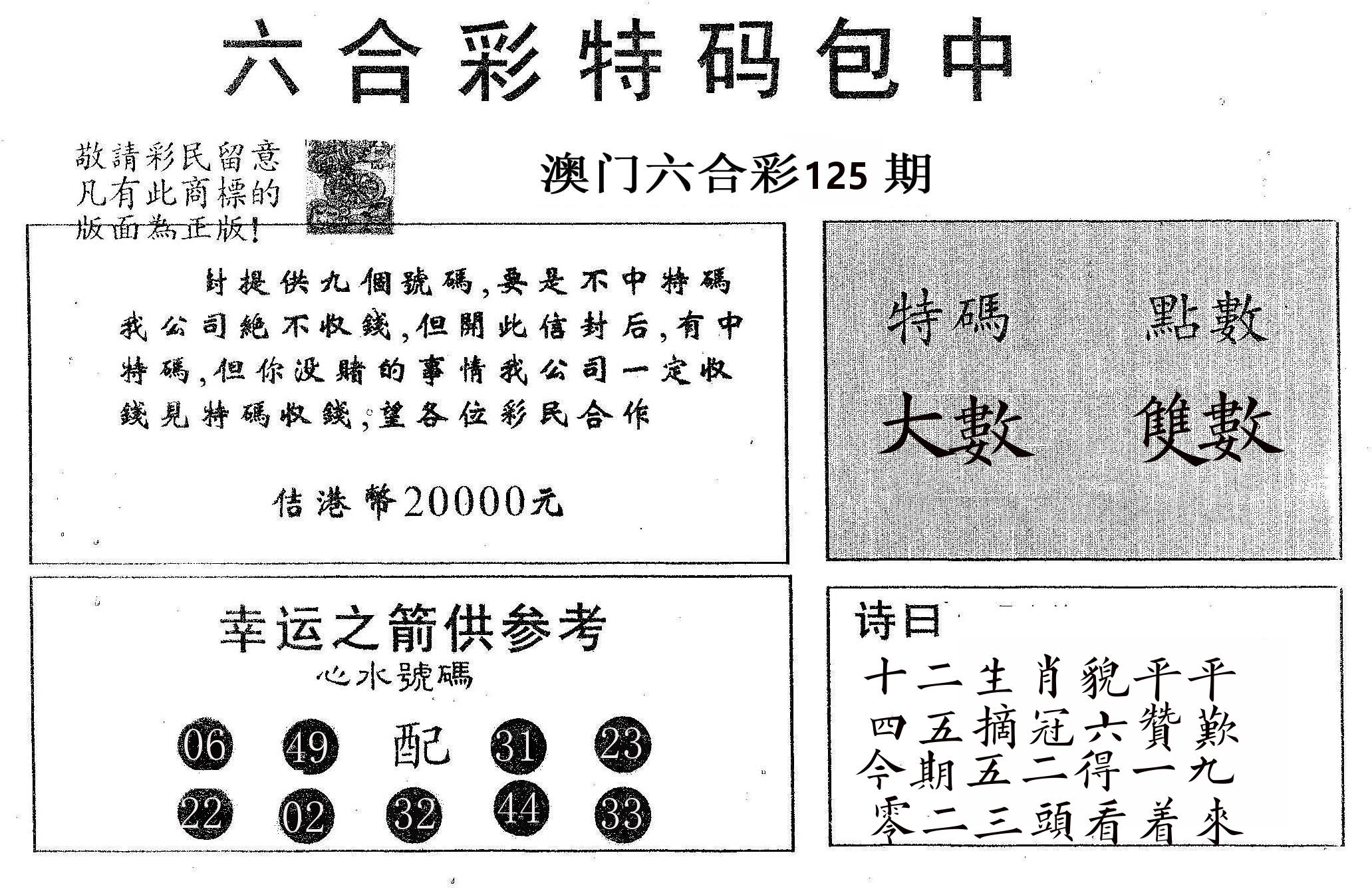 20000包中A 第125期