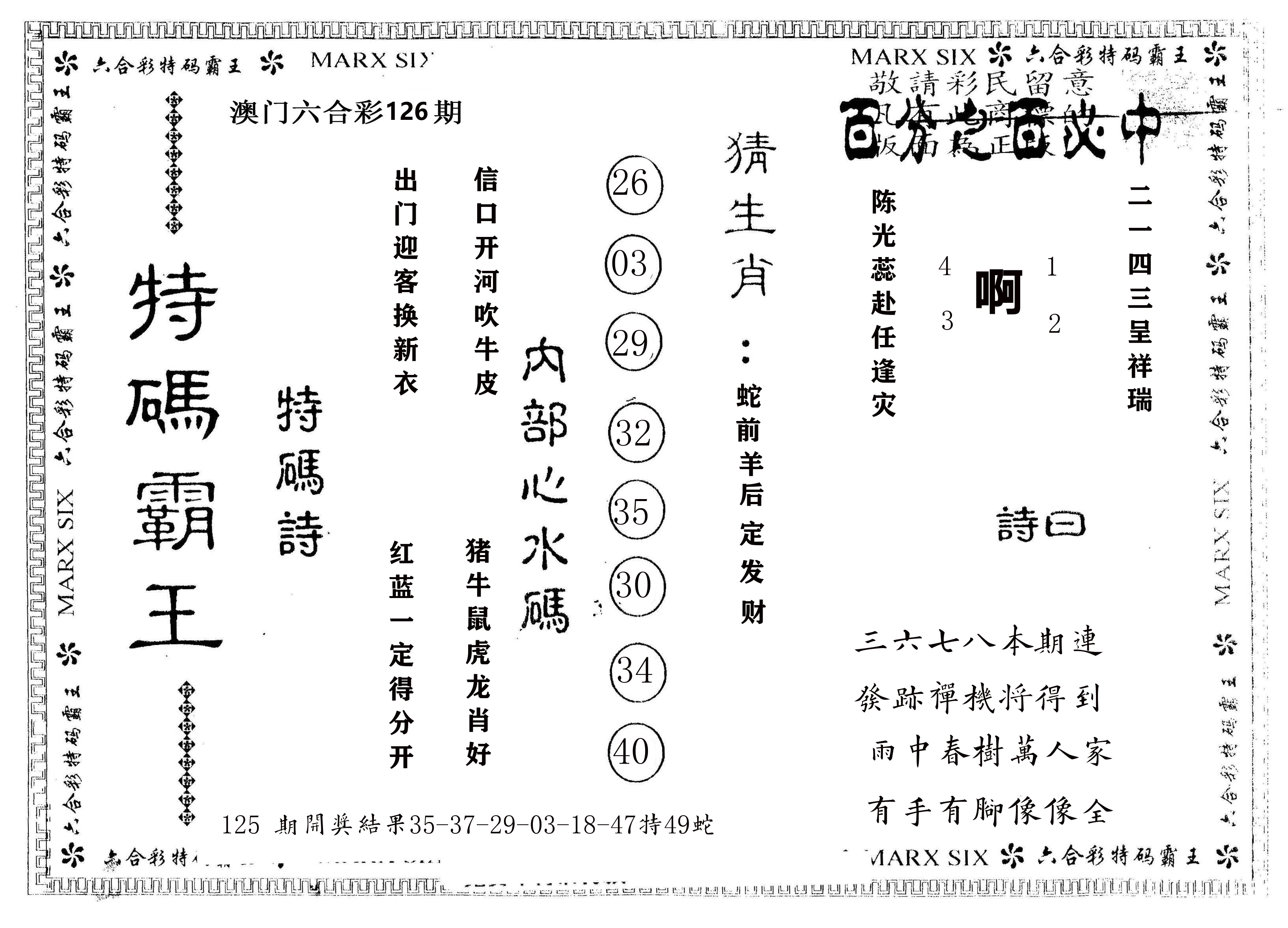 另版特码霸王 第126期