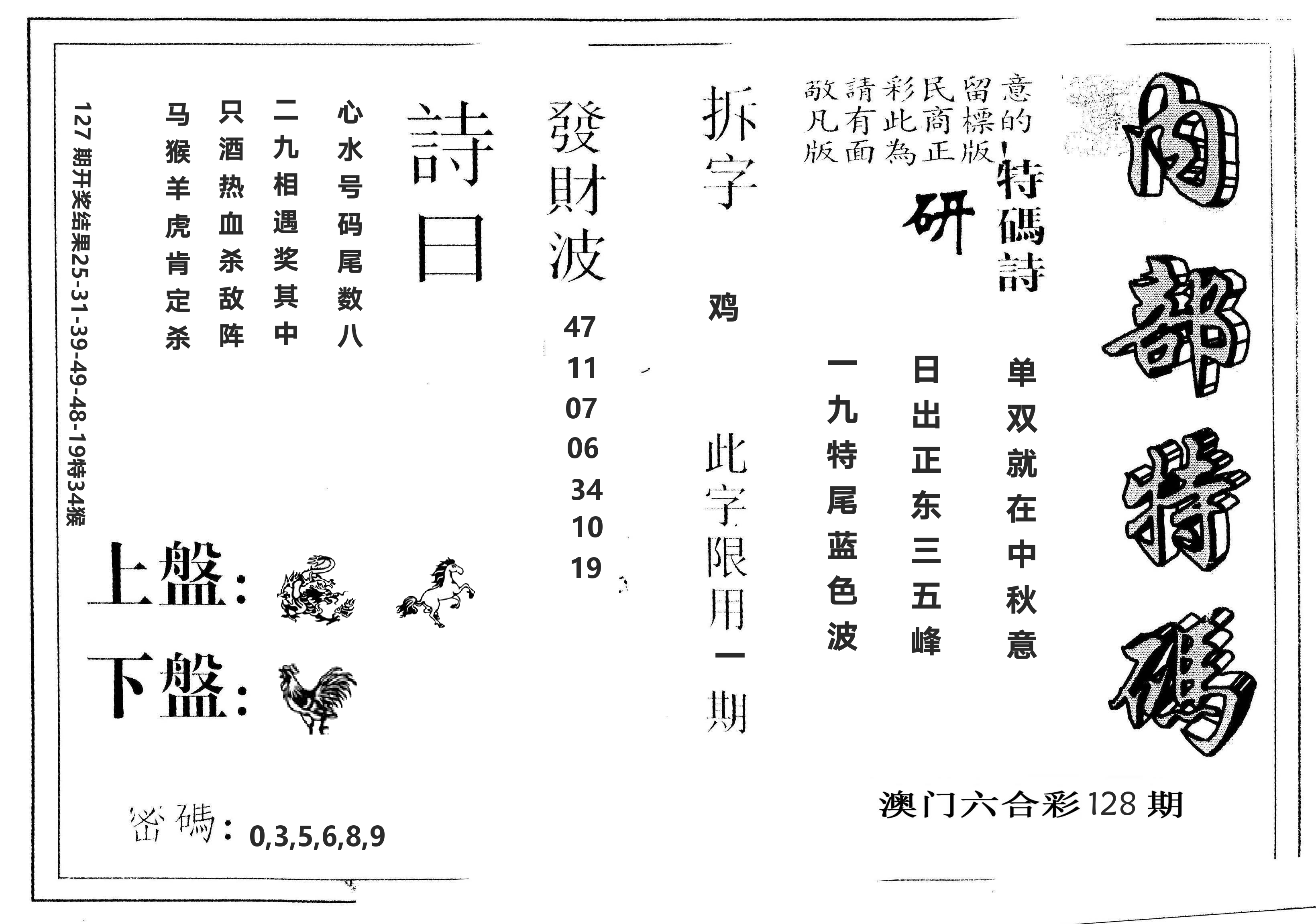 另版内部特码 第128期