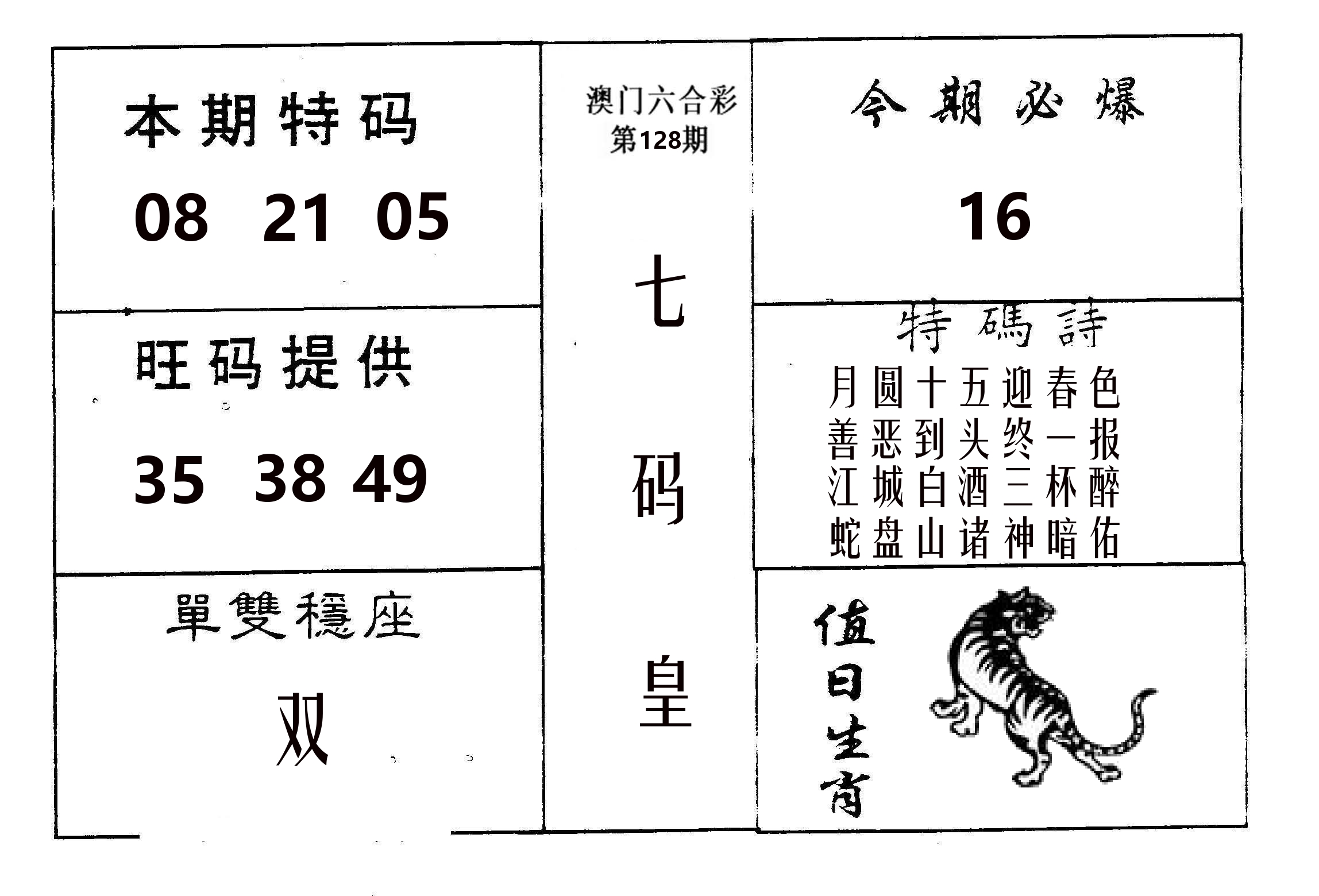 七码皇 第128期