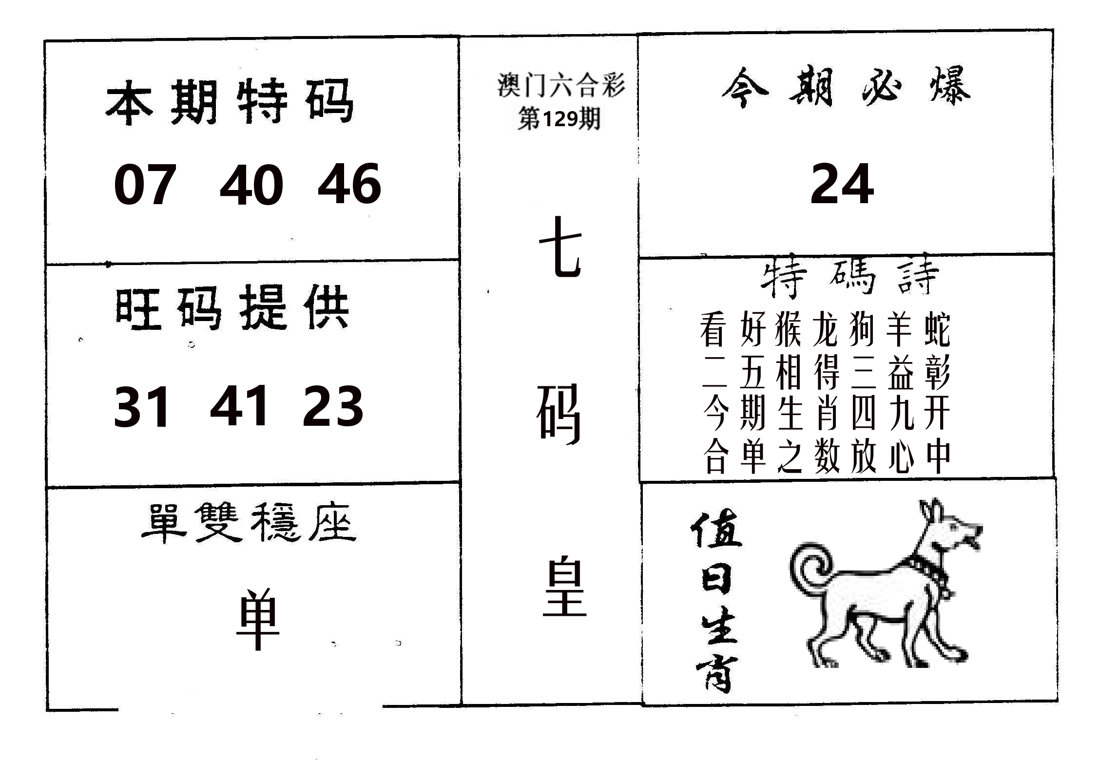七码皇 第129期