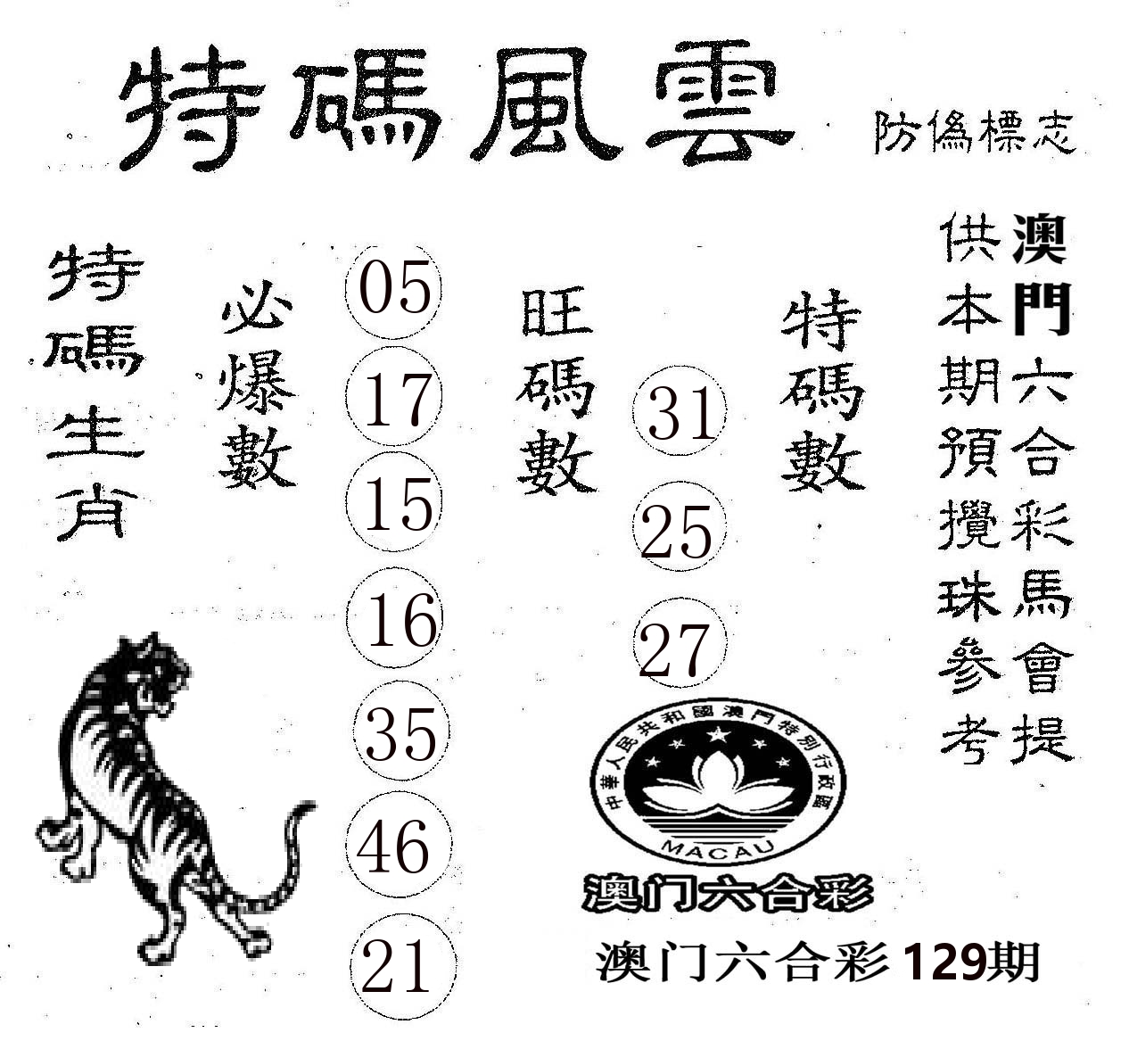 特码风云 第129期