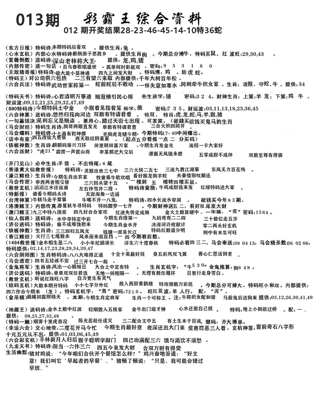 澳门综合资料 第13期