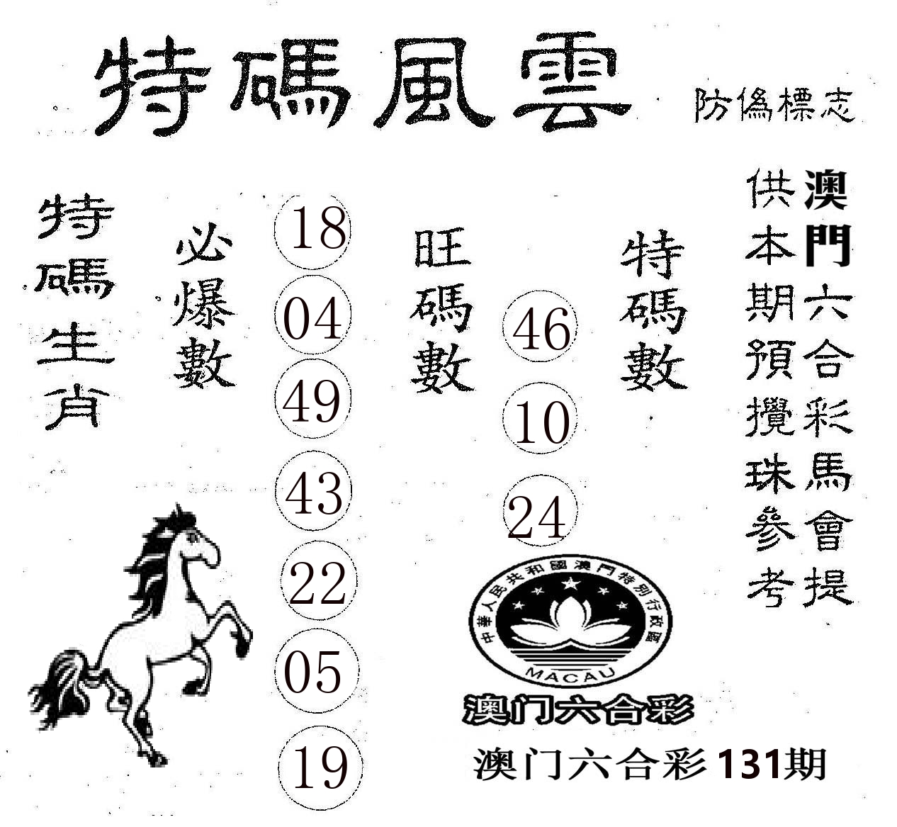 特码风云 第131期