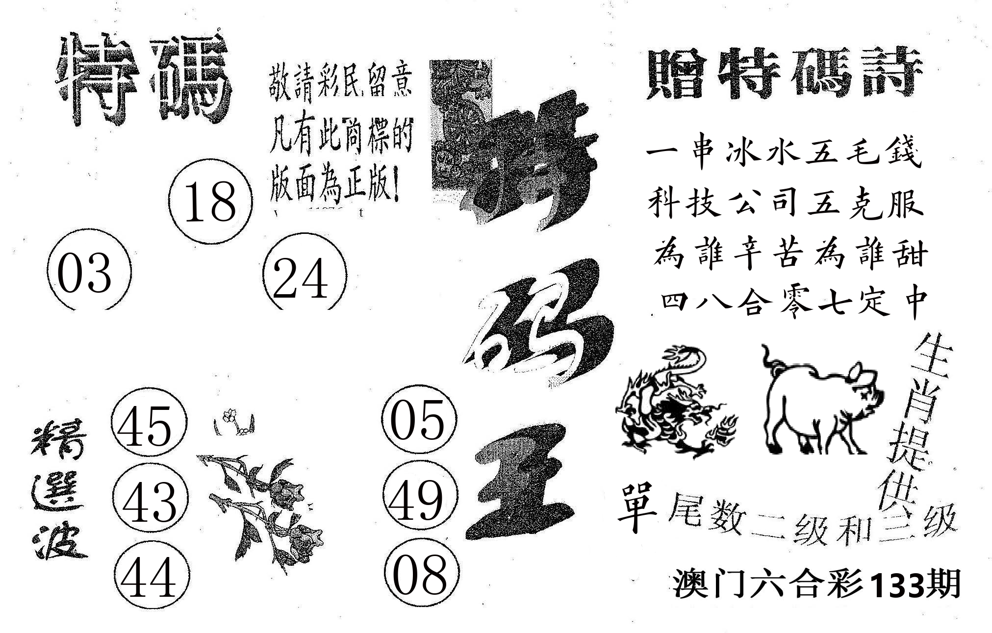 特码王A 第133期