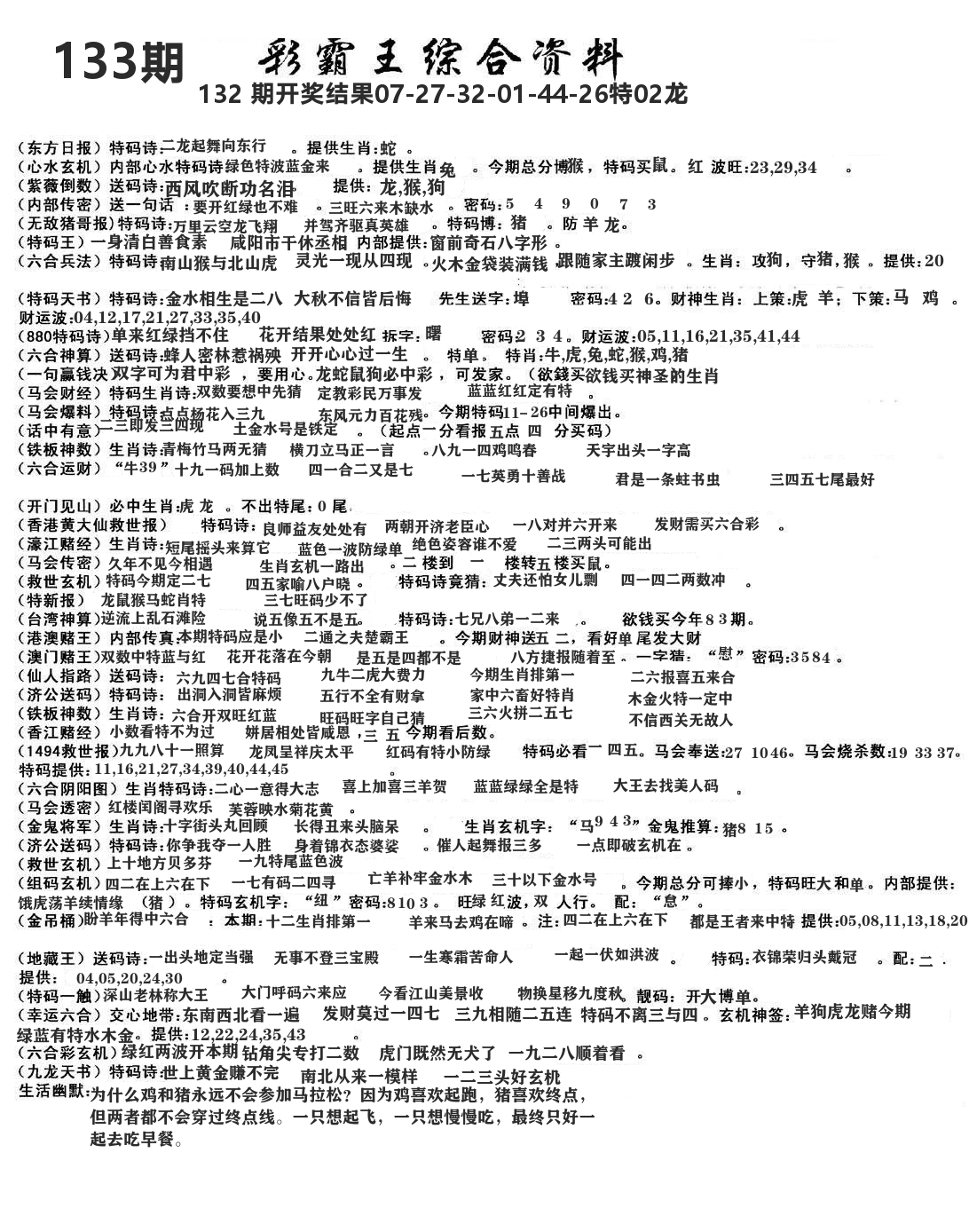 澳门综合资料 第133期