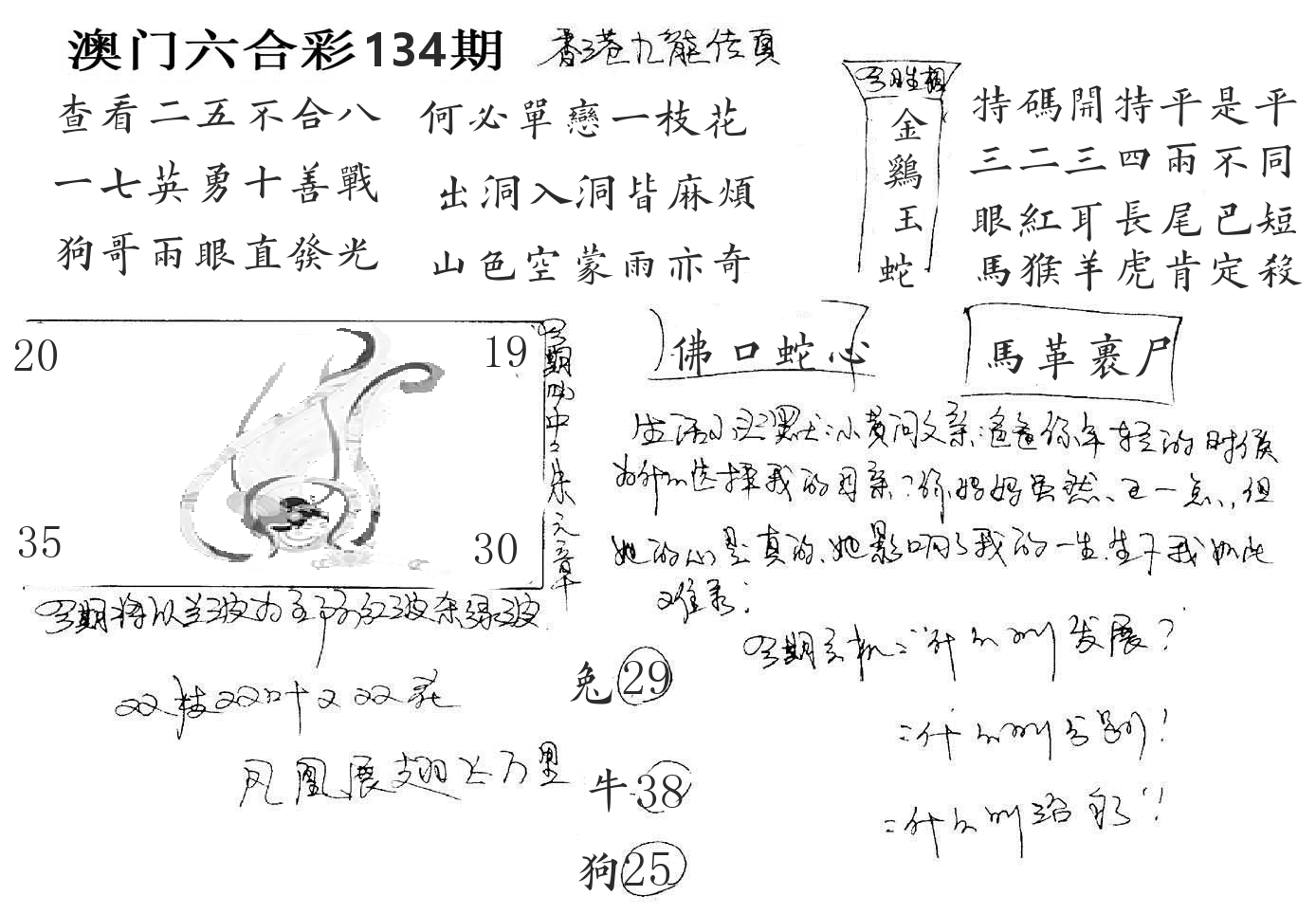 澳门手写九龙 第134期