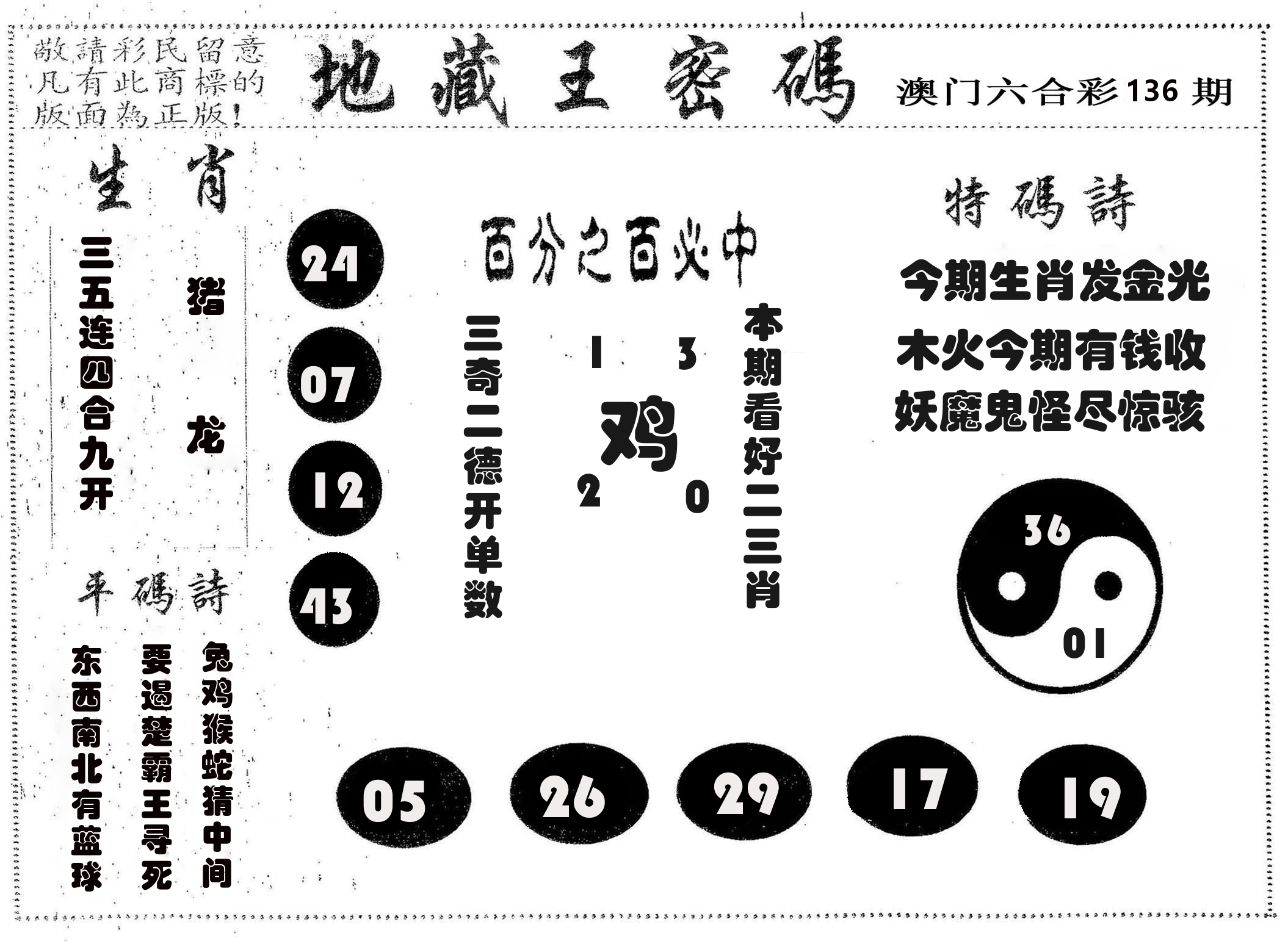 地藏王密码 第136期
