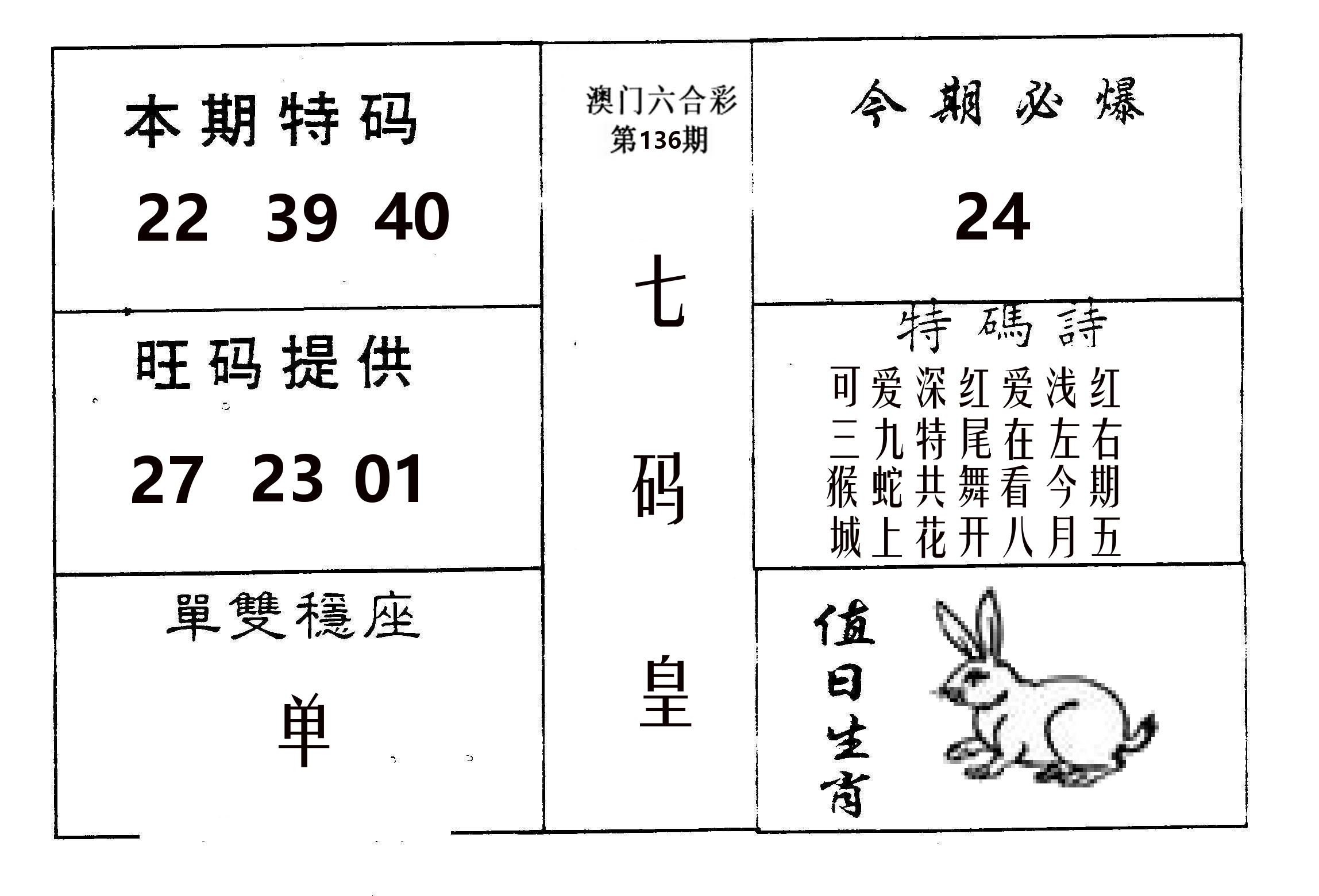七码皇 第136期