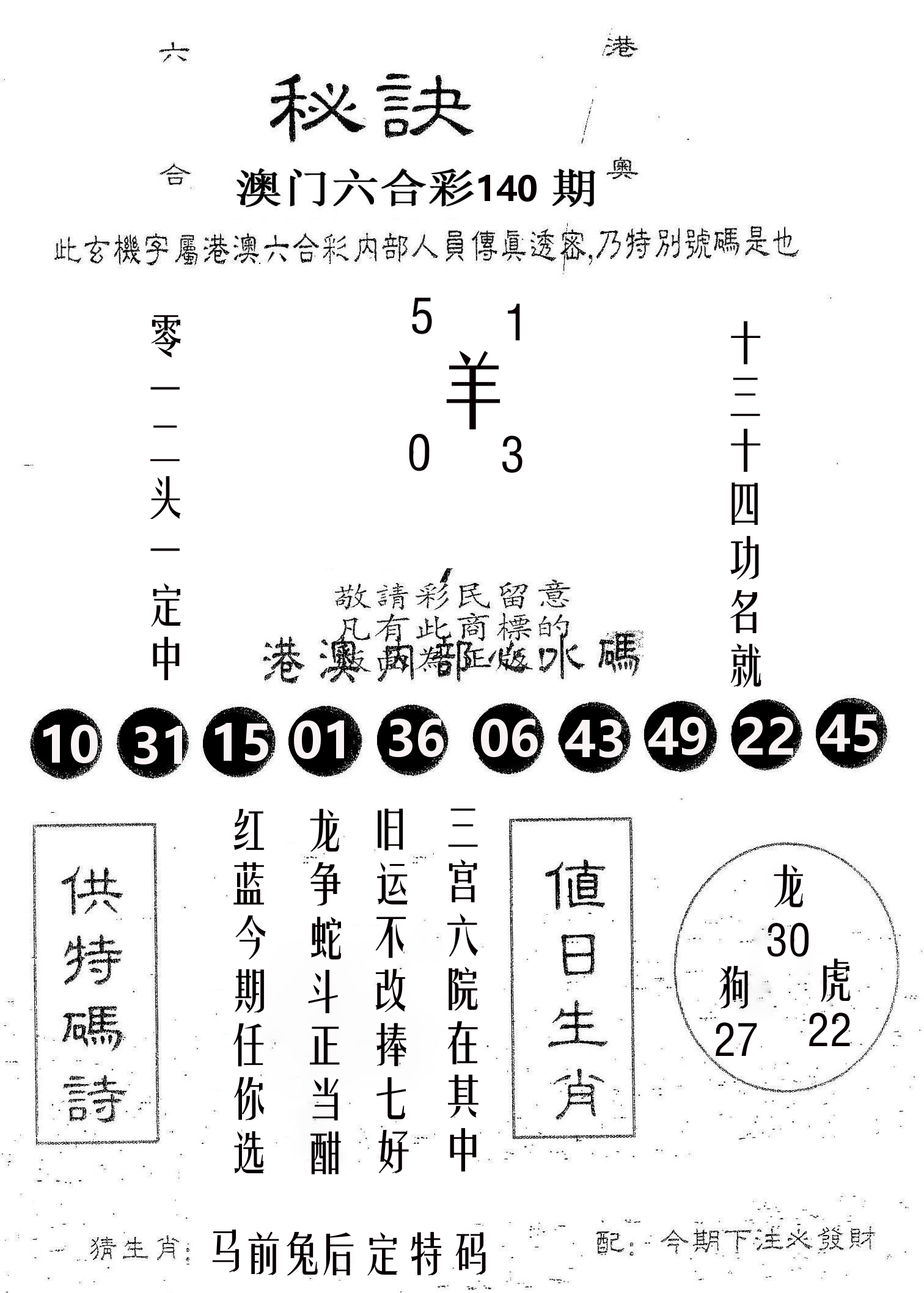 秘决 第140期
