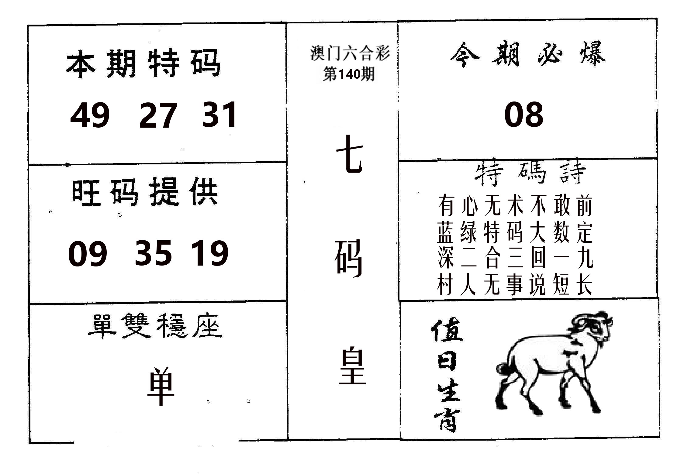 七码皇 第140期