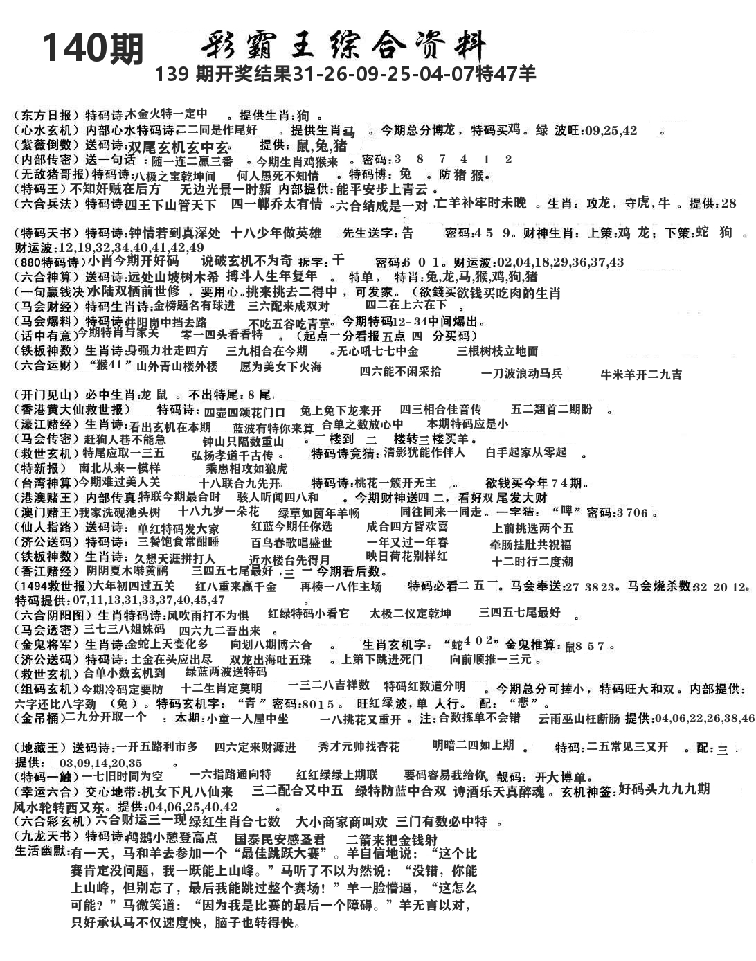 澳门综合资料 第140期