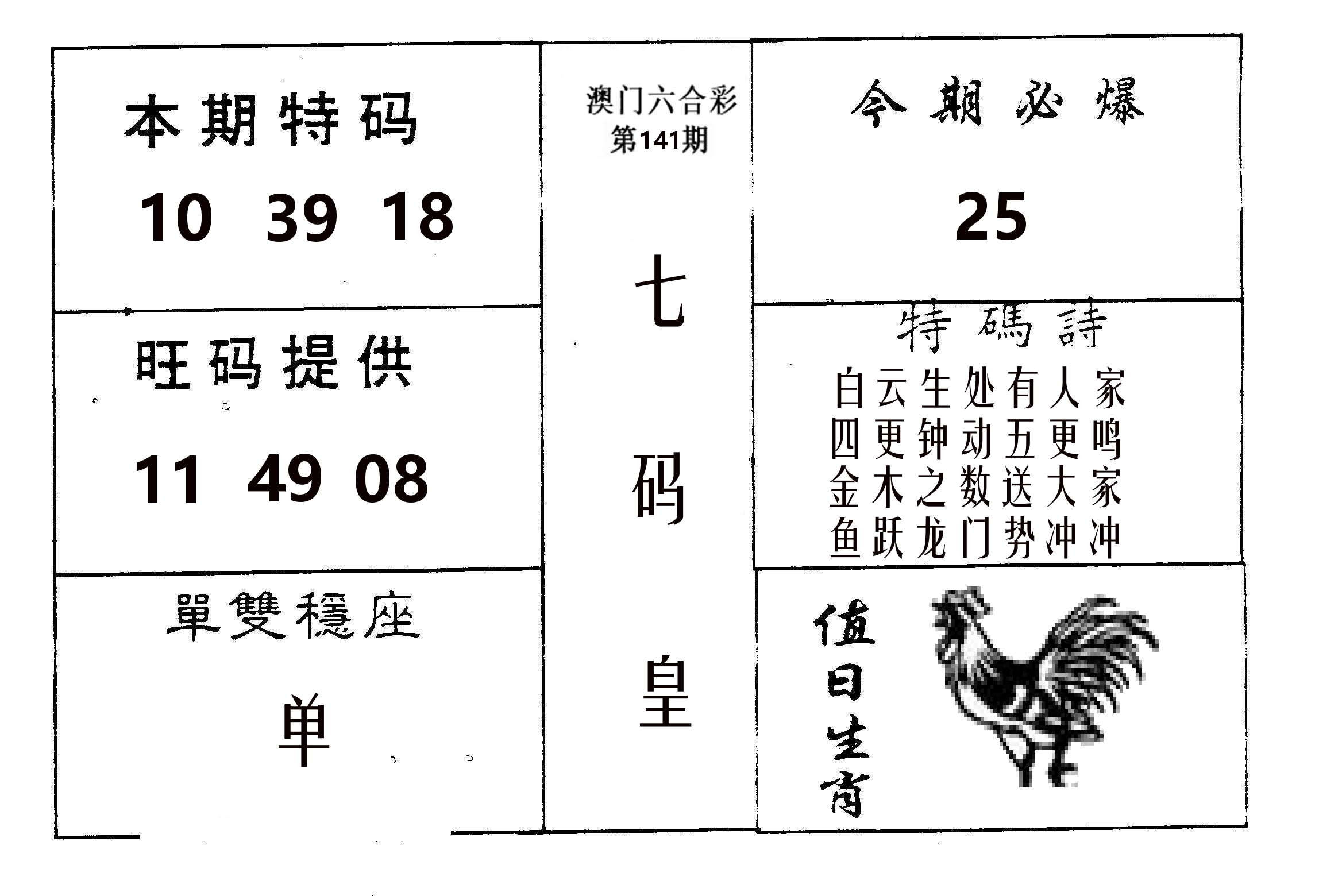 七码皇 第141期