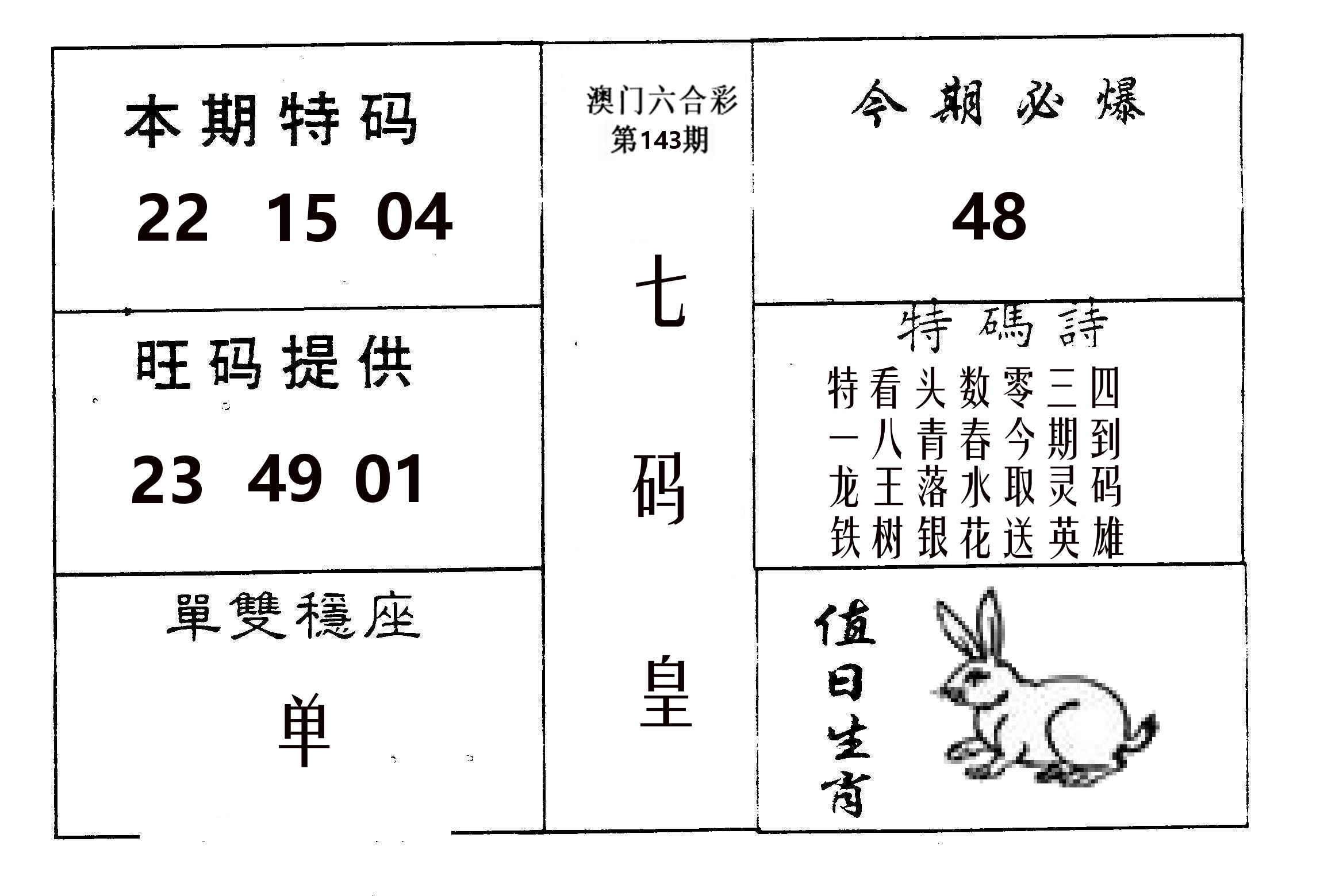 七码皇 第143期