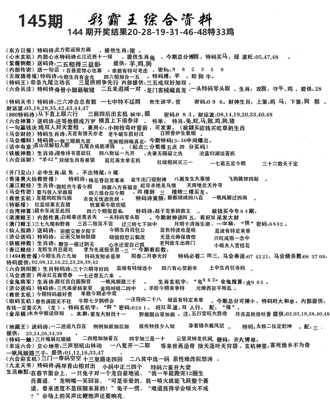 澳门综合资料 第145期