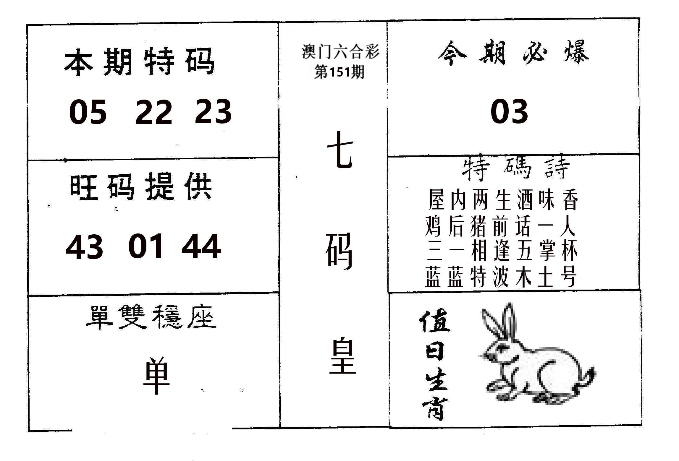 七码皇 第151期