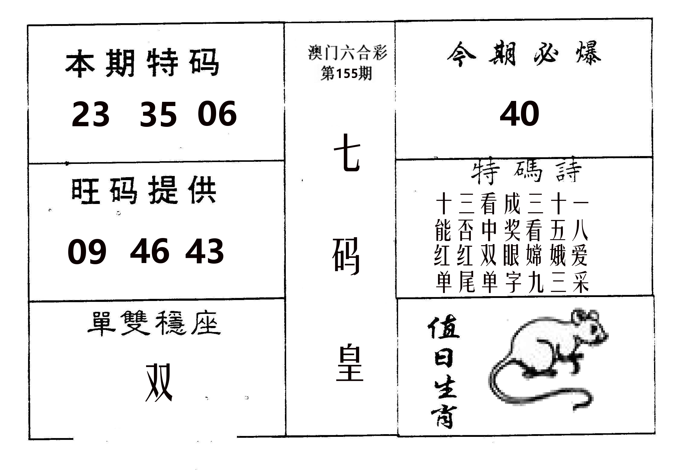 七码皇 第155期