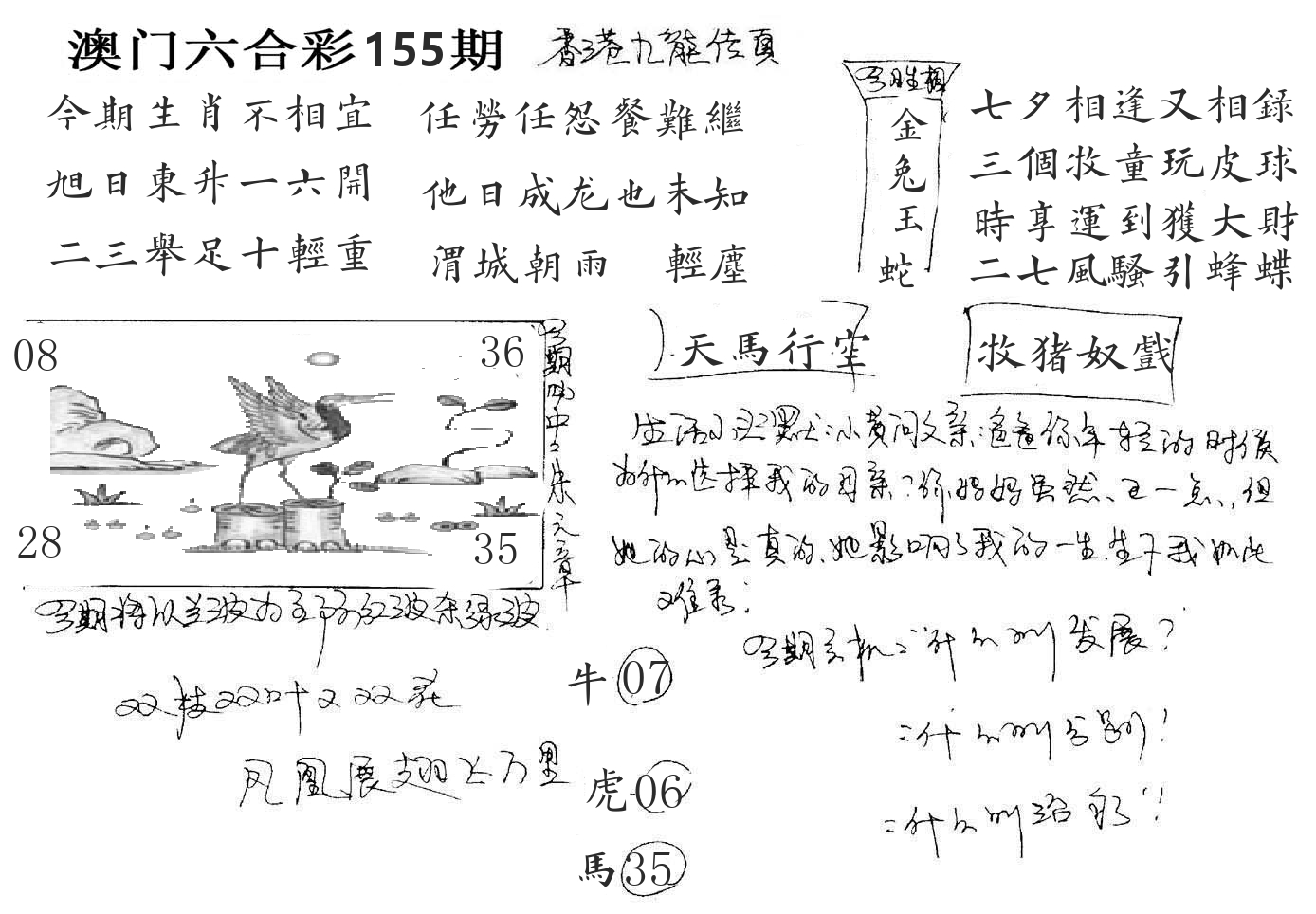 澳门手写九龙 第155期