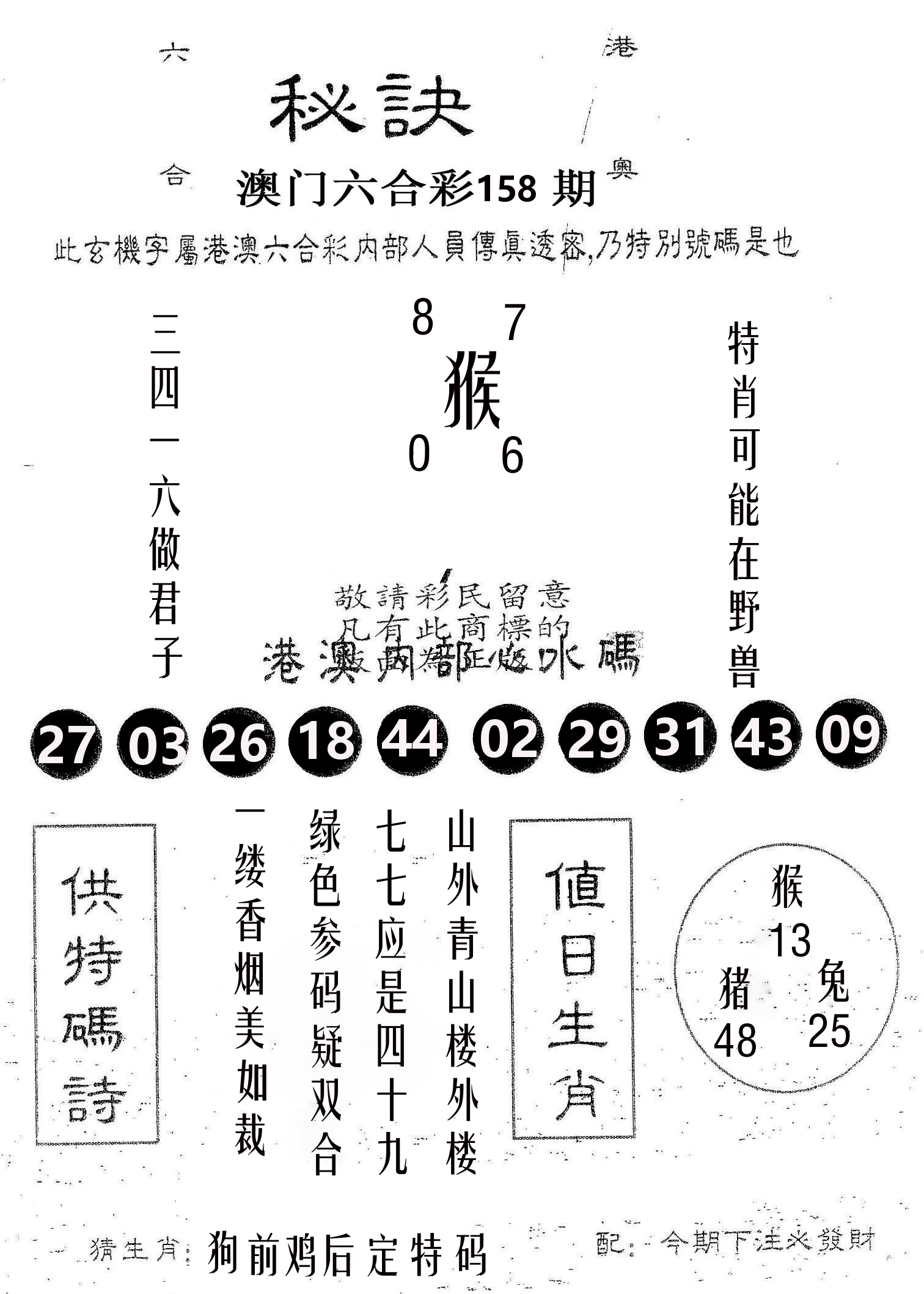 秘决 第158期