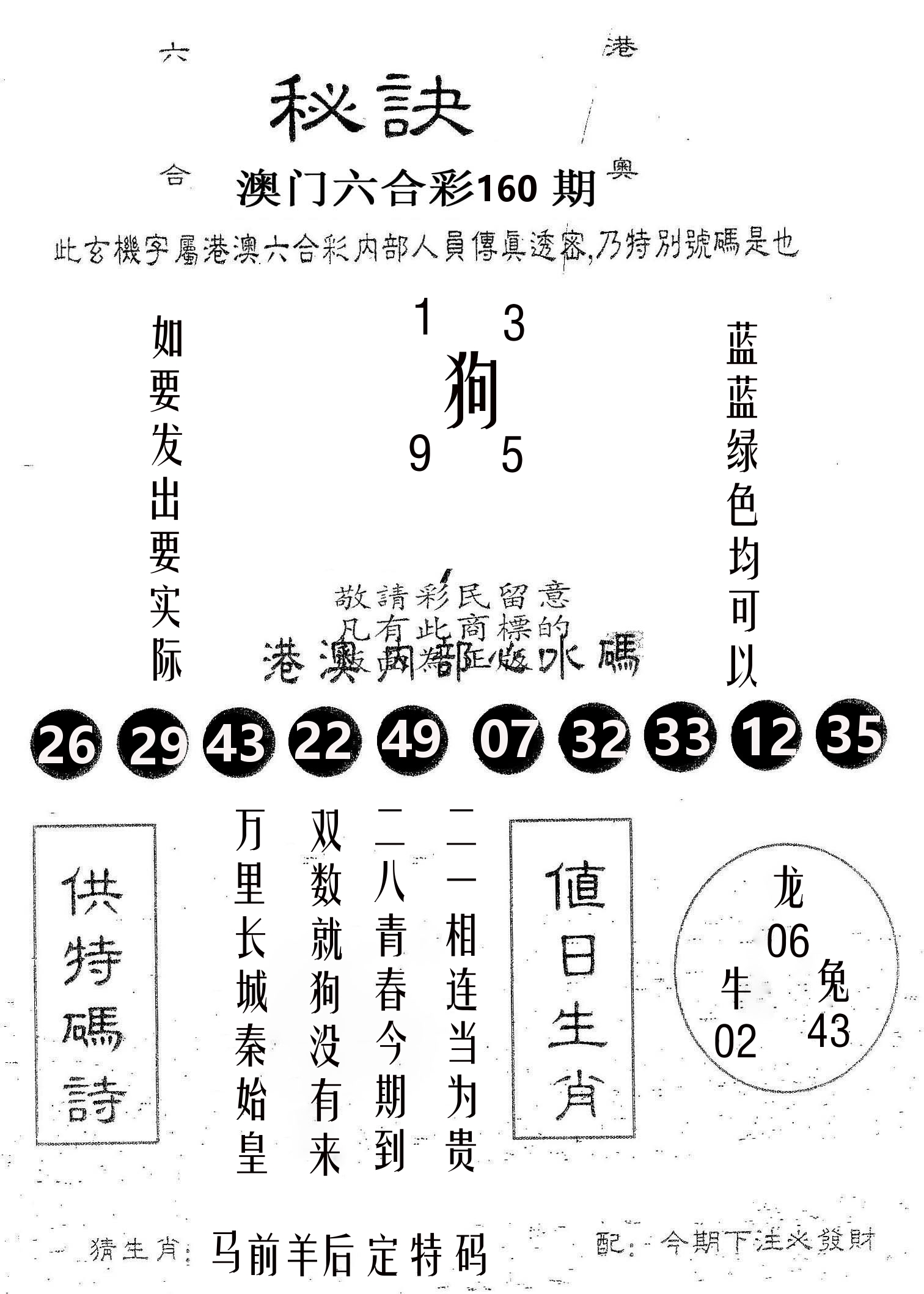 秘决 第160期