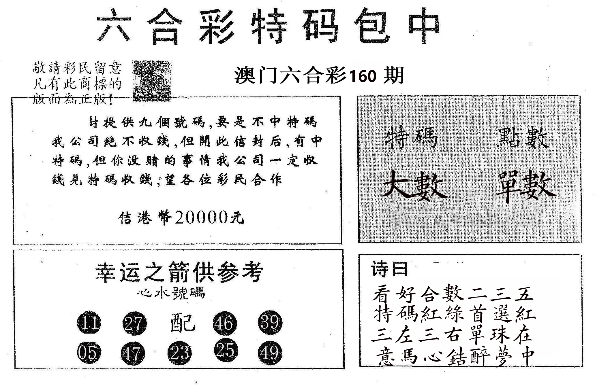 20000包中A 第160期