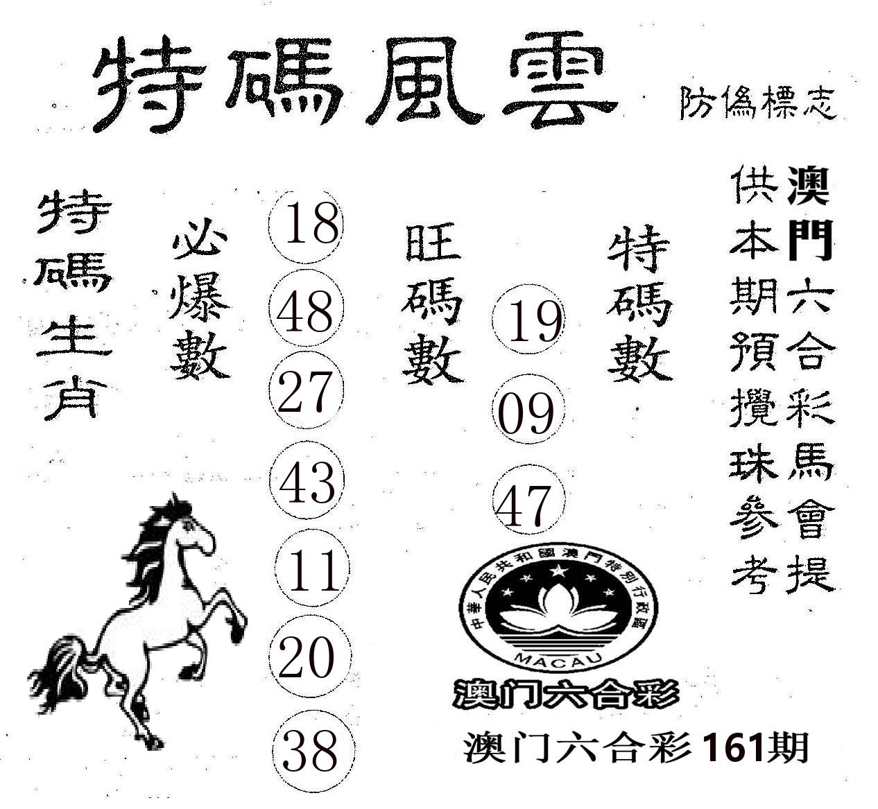 特码风云 第161期